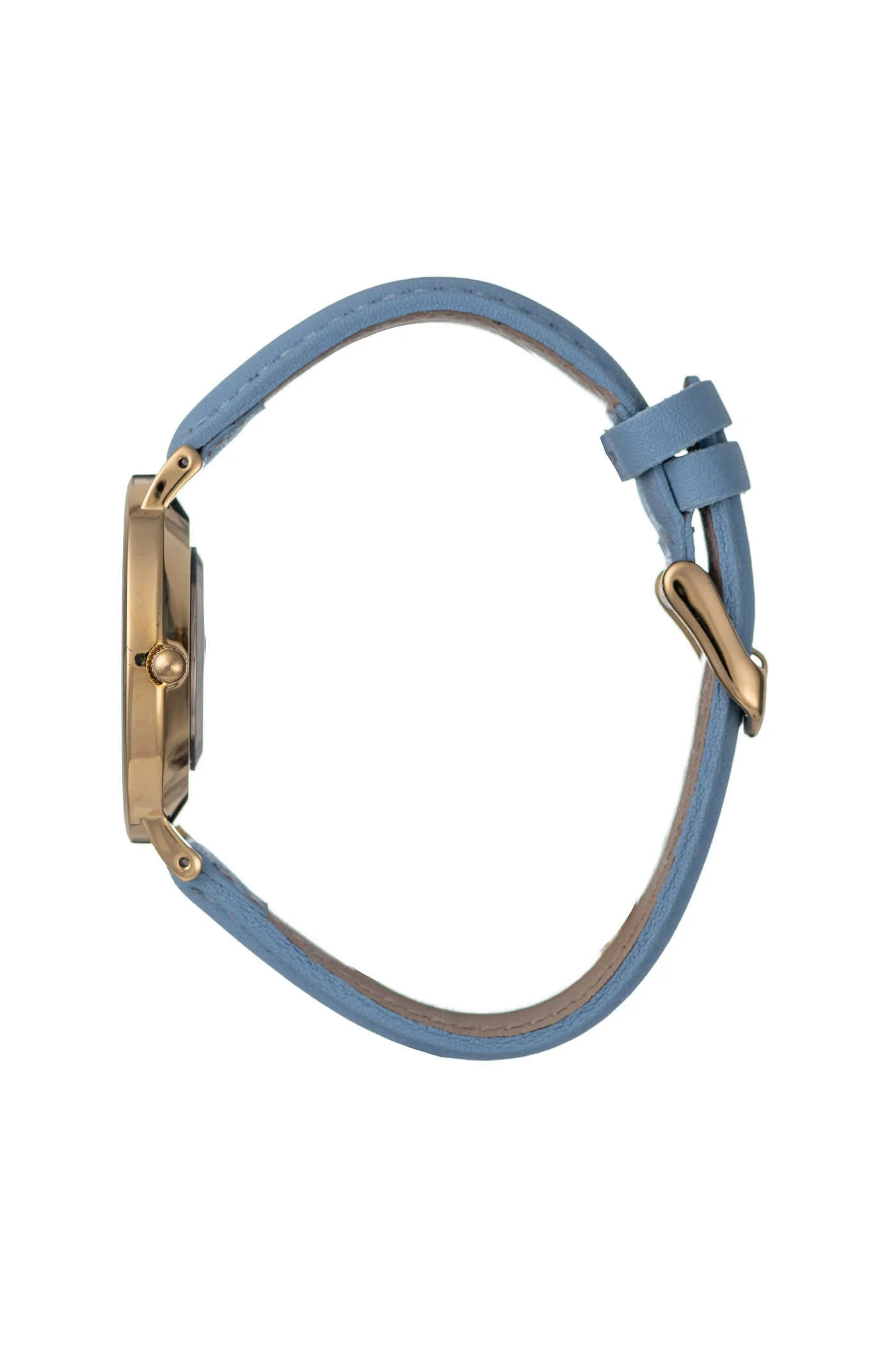 Round Gold Classic Dusk Blue Leather Strap Watch - Gold - Image 3