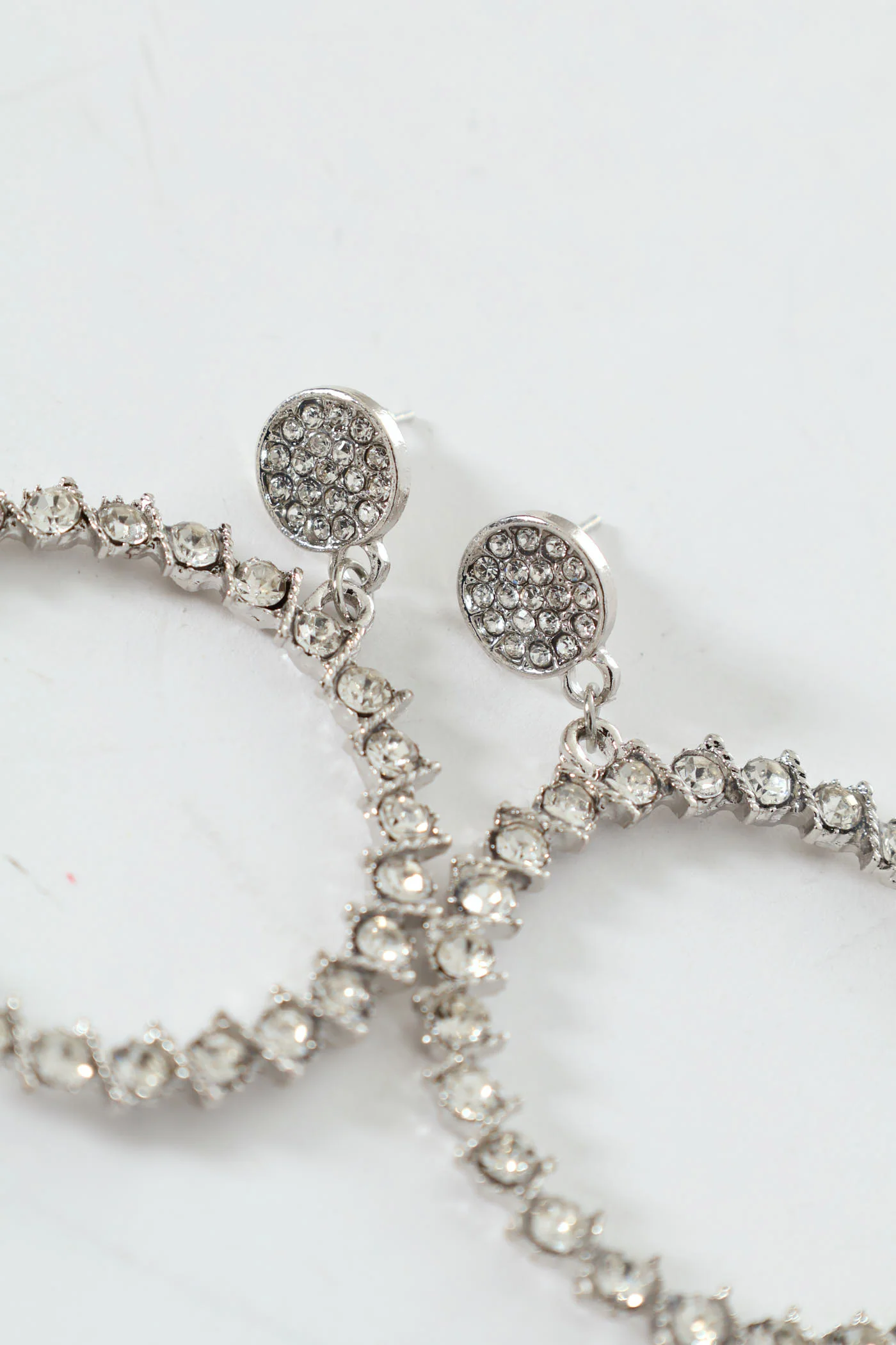 Round Stone Drop Earrings - Silver - Image 2