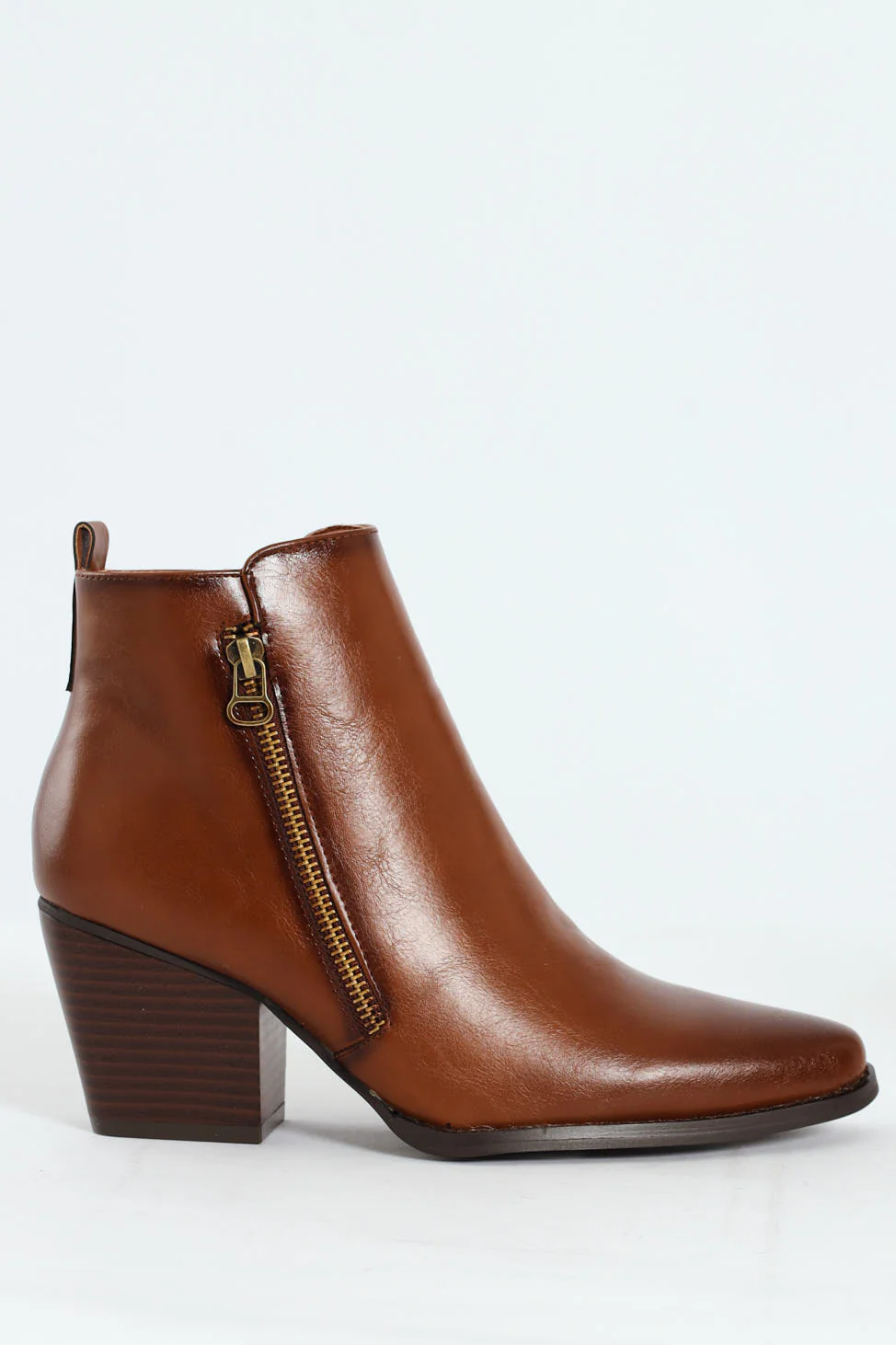 Round Toe Ankle Block Heel Boot - Tan - Image 2
