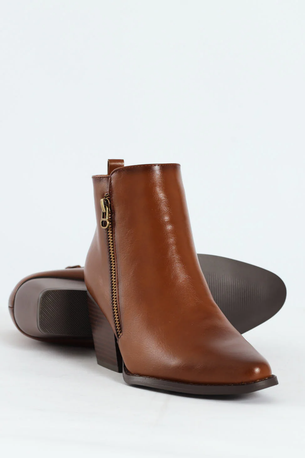 Round Toe Ankle Block Heel Boot - Tan - Image 4