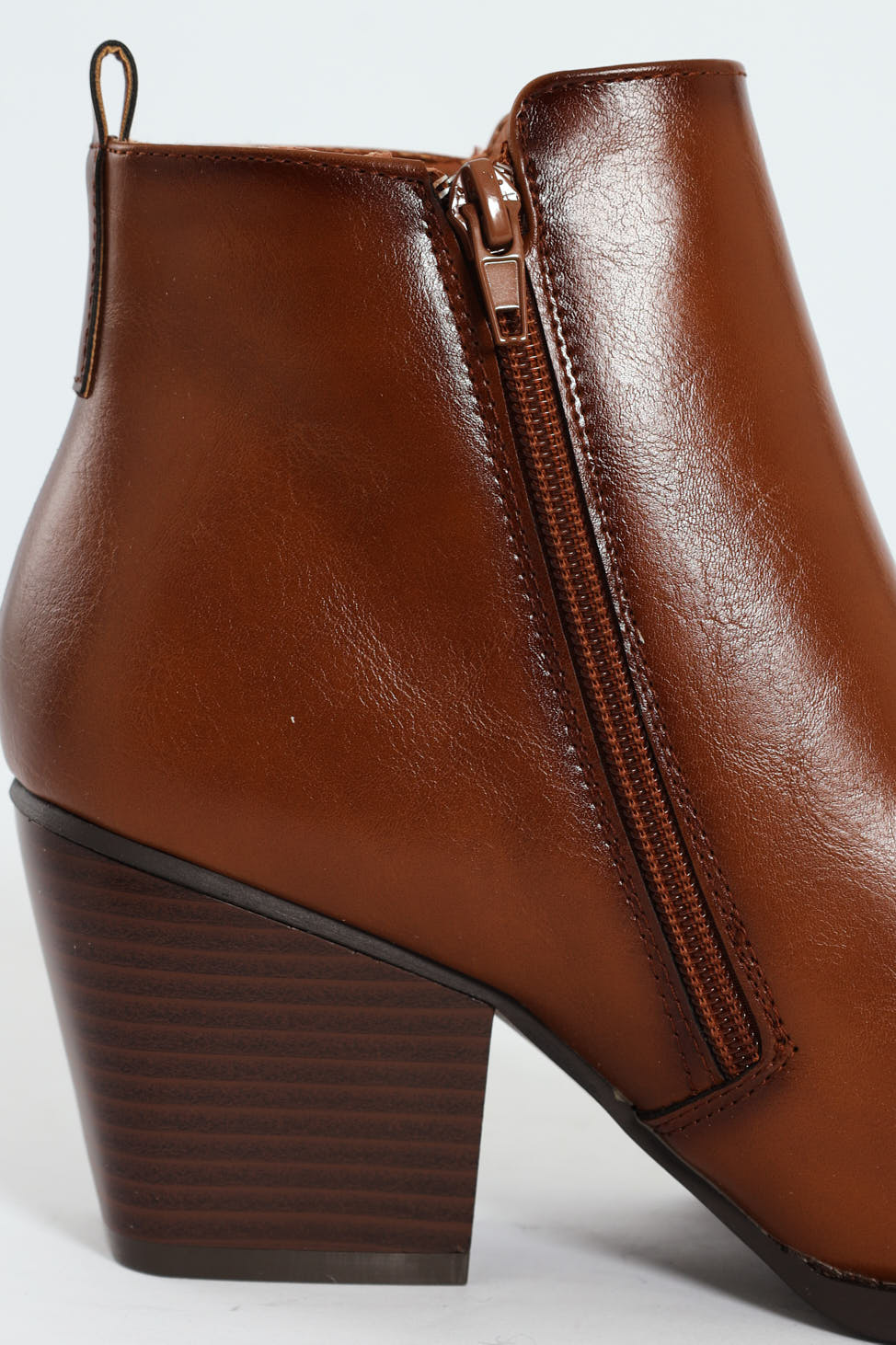 Round Toe Ankle Block Heel Boot - Tan - Image 5