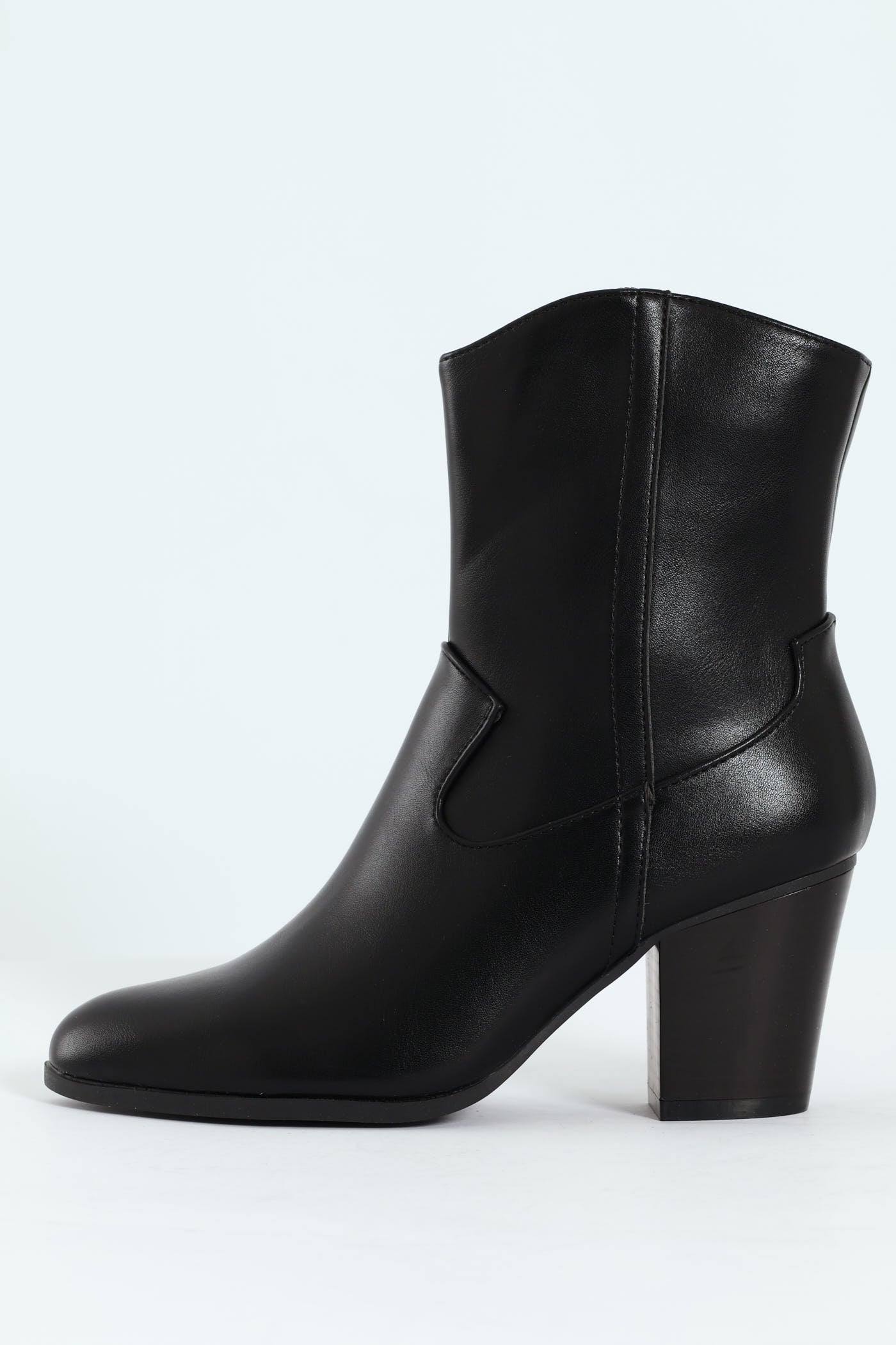 Round Toe Cowboy Ankle Boot - Black - Image 2