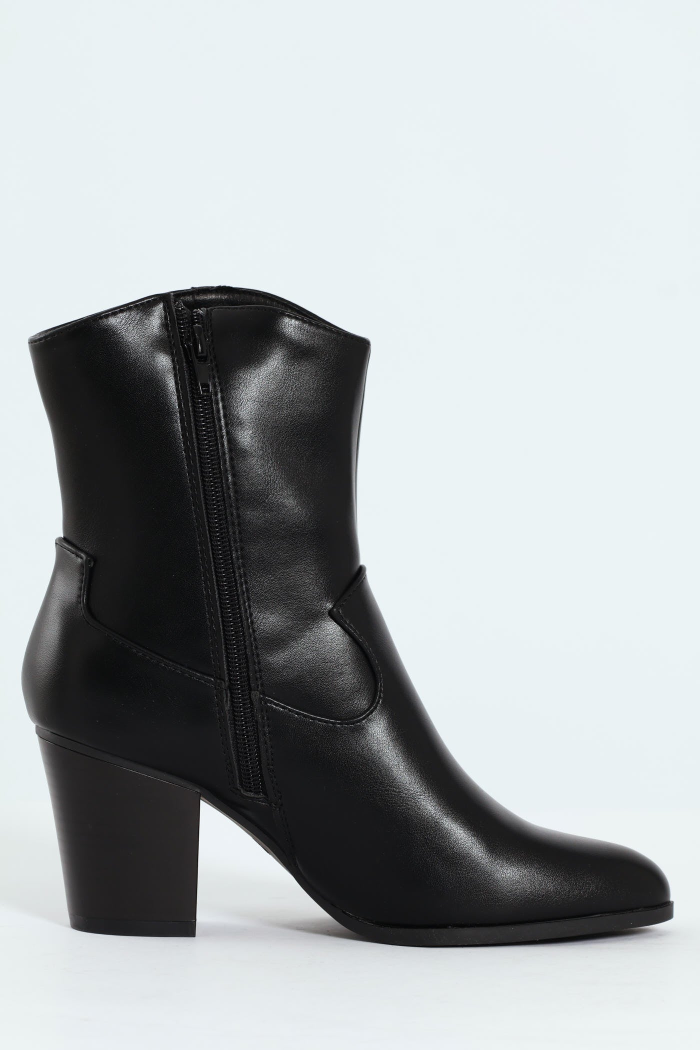 Round Toe Cowboy Ankle Boot - Black - Image 3