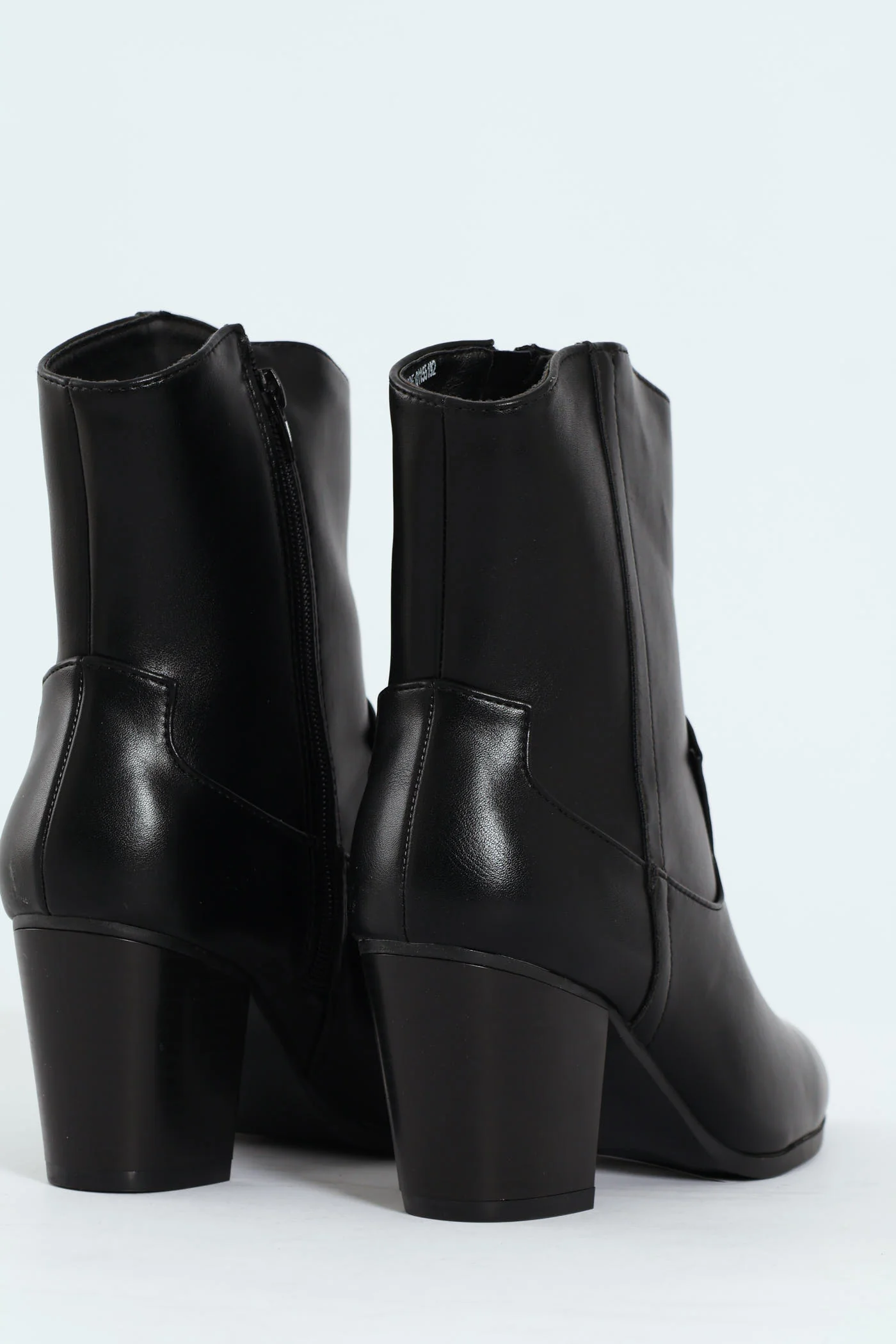 Round Toe Cowboy Ankle Boot - Black - Image 6