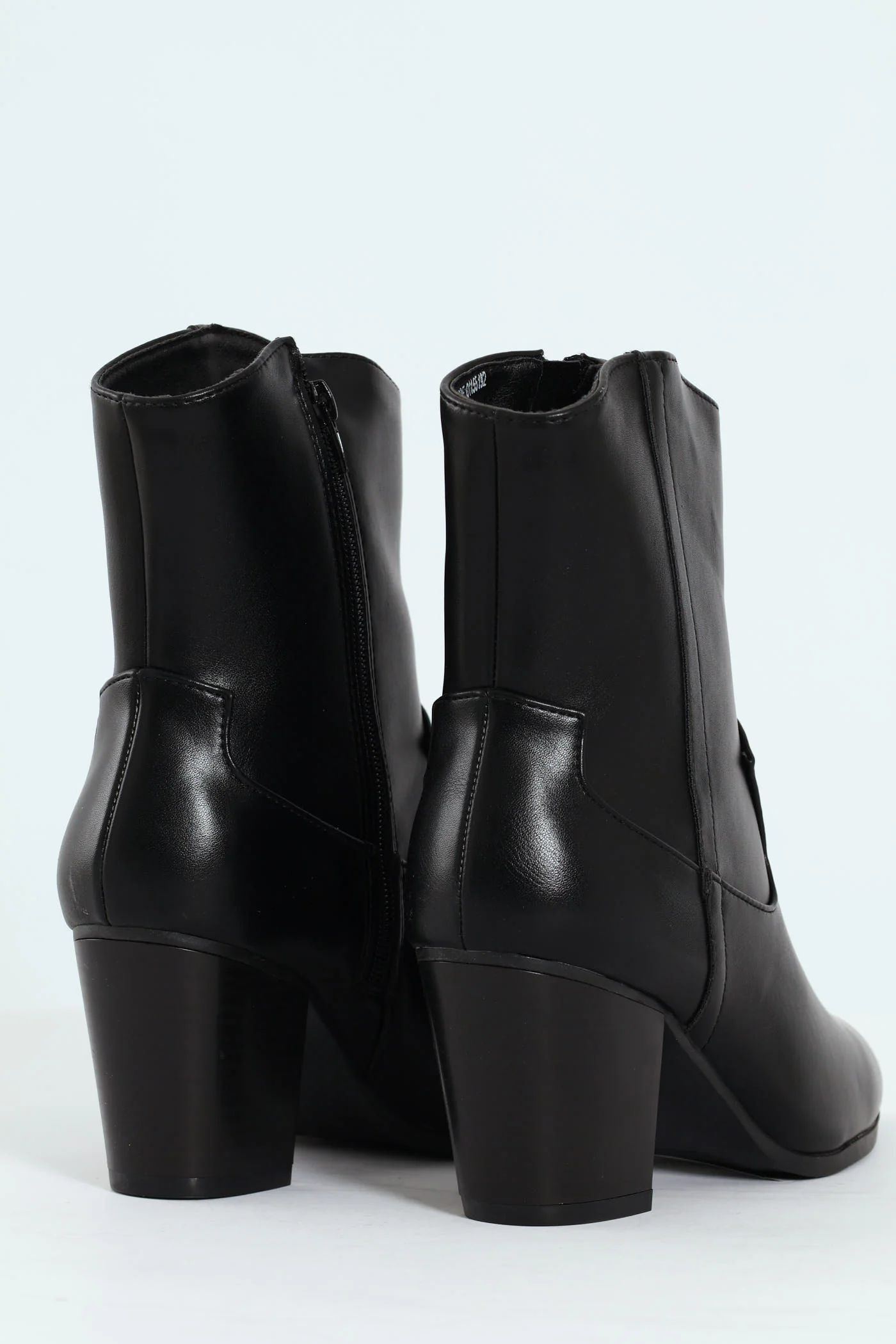 Round Toe Cowboy Ankle Boot - Black - Image 7