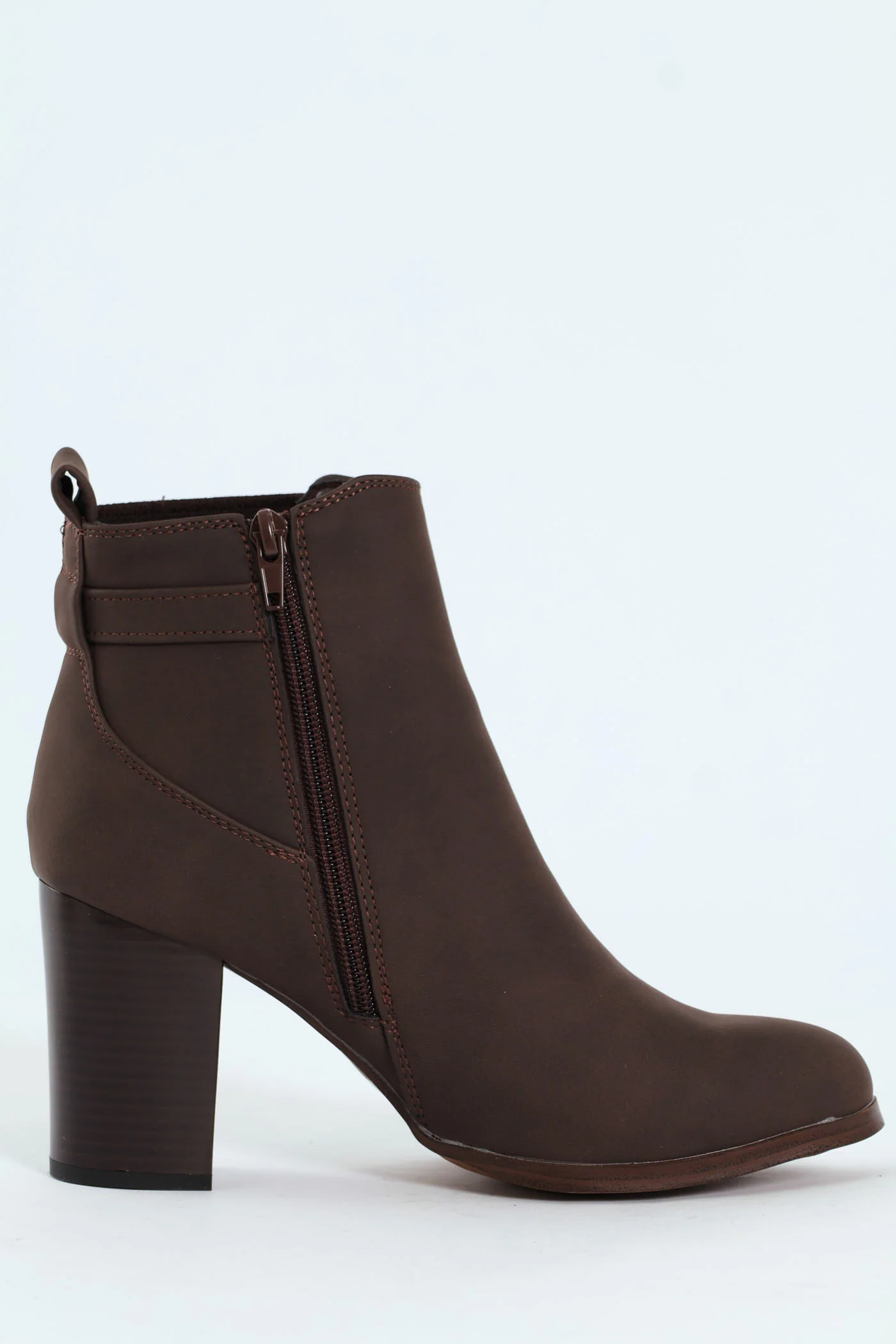 Round Toe Single Strap Block Heel Boot - Chocolate - Image 2