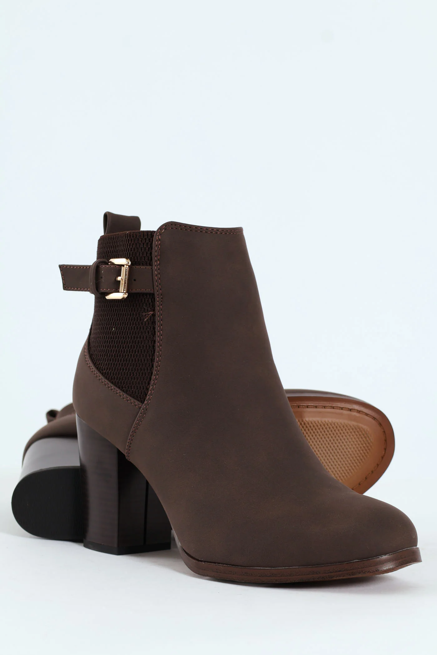 Round Toe Single Strap Block Heel Boot - Chocolate - Image 3