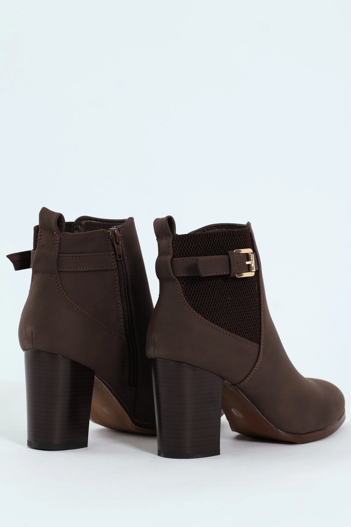 Round Toe Single Strap Block Heel Boot - Chocolate - Image 4