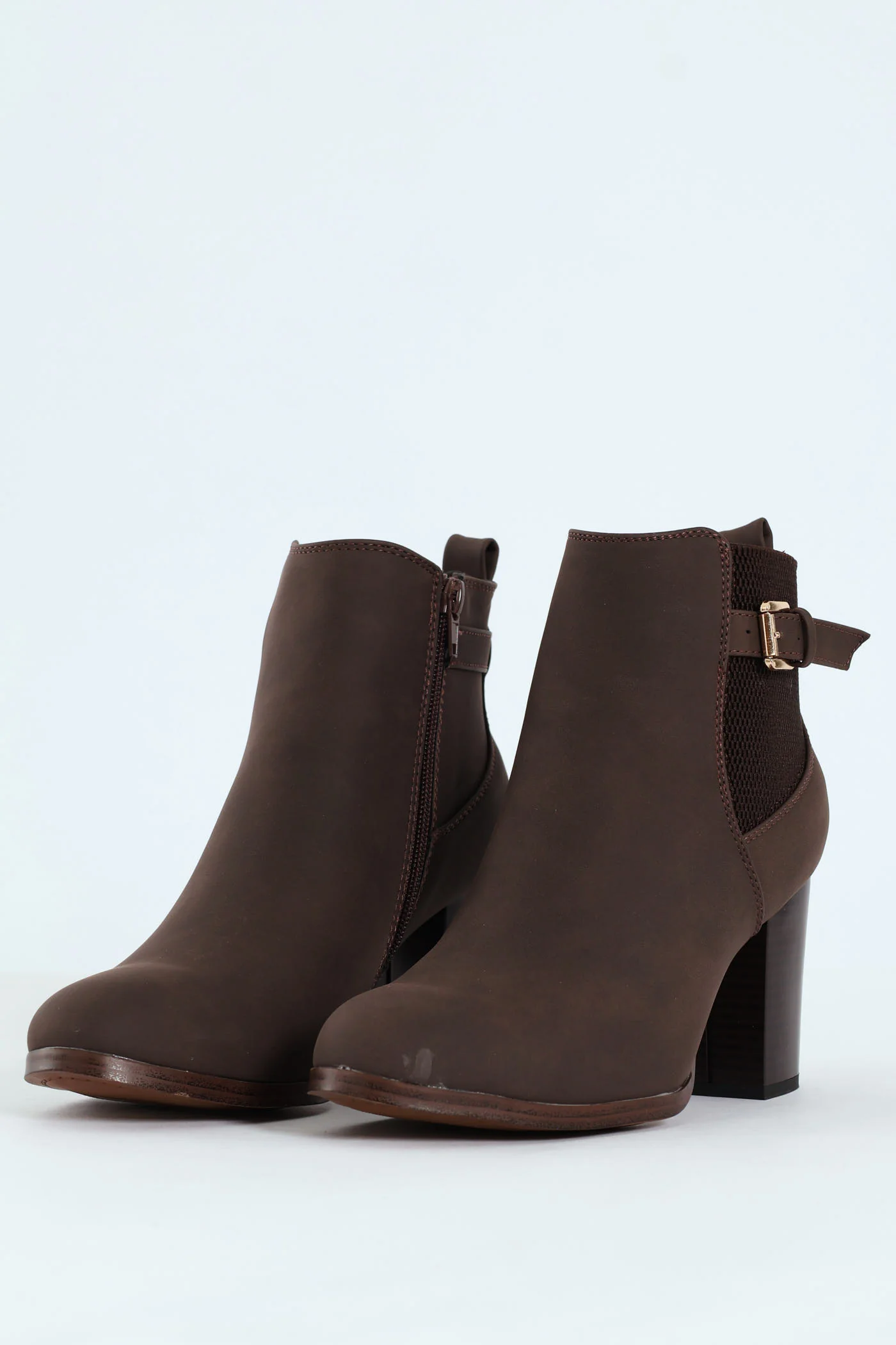 Round Toe Single Strap Block Heel Boot - Chocolate - Image 5