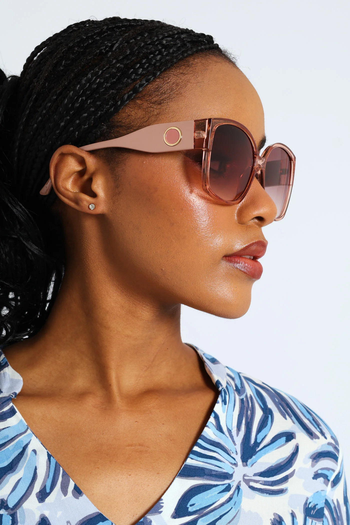 Rounded Cateye Rose Gradient Sunglasses - Light Pink - Image 3
