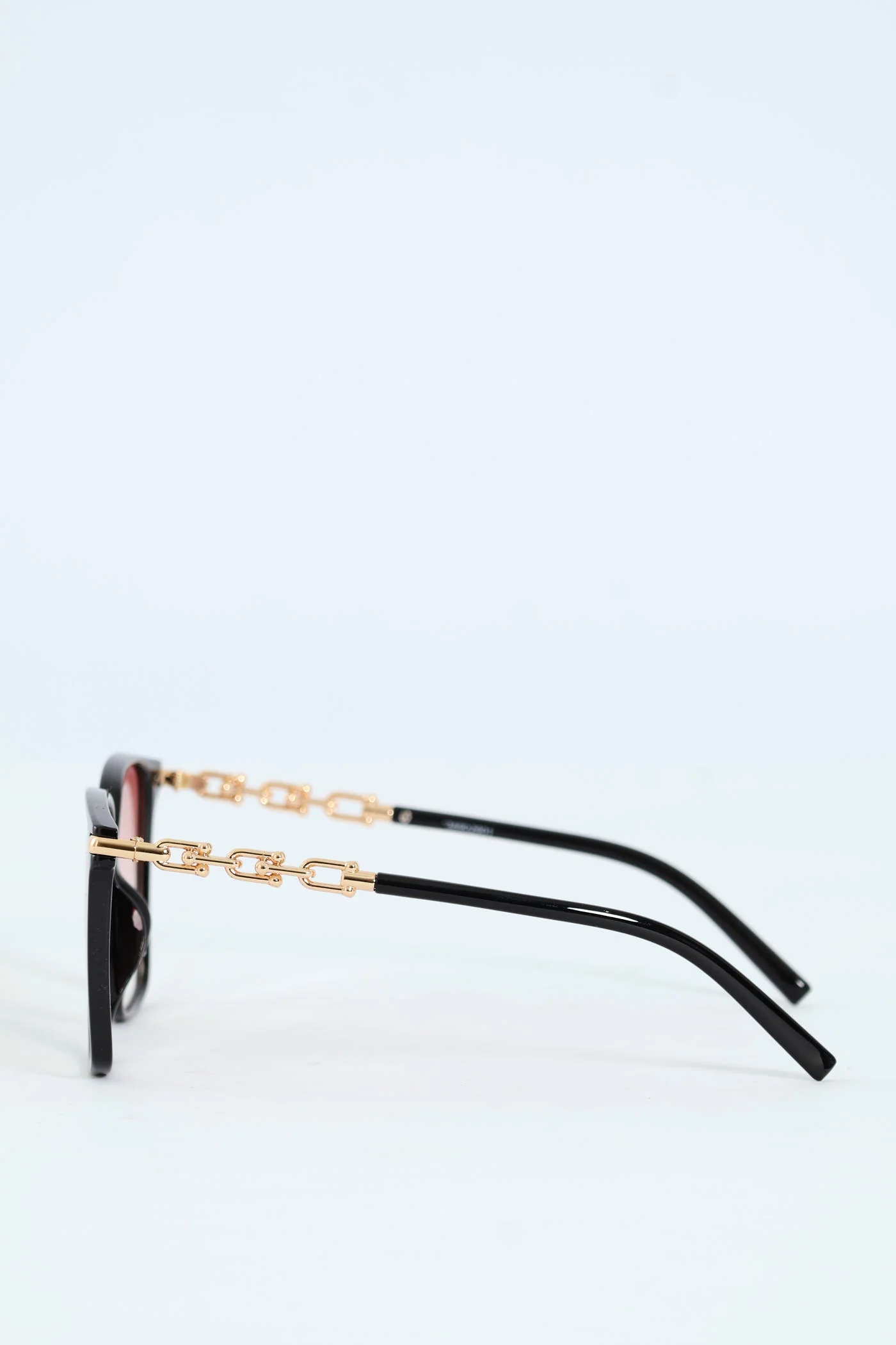 Cat Eye Gold Chain Trim Temple Sunglasses - Burgundy - Image 2