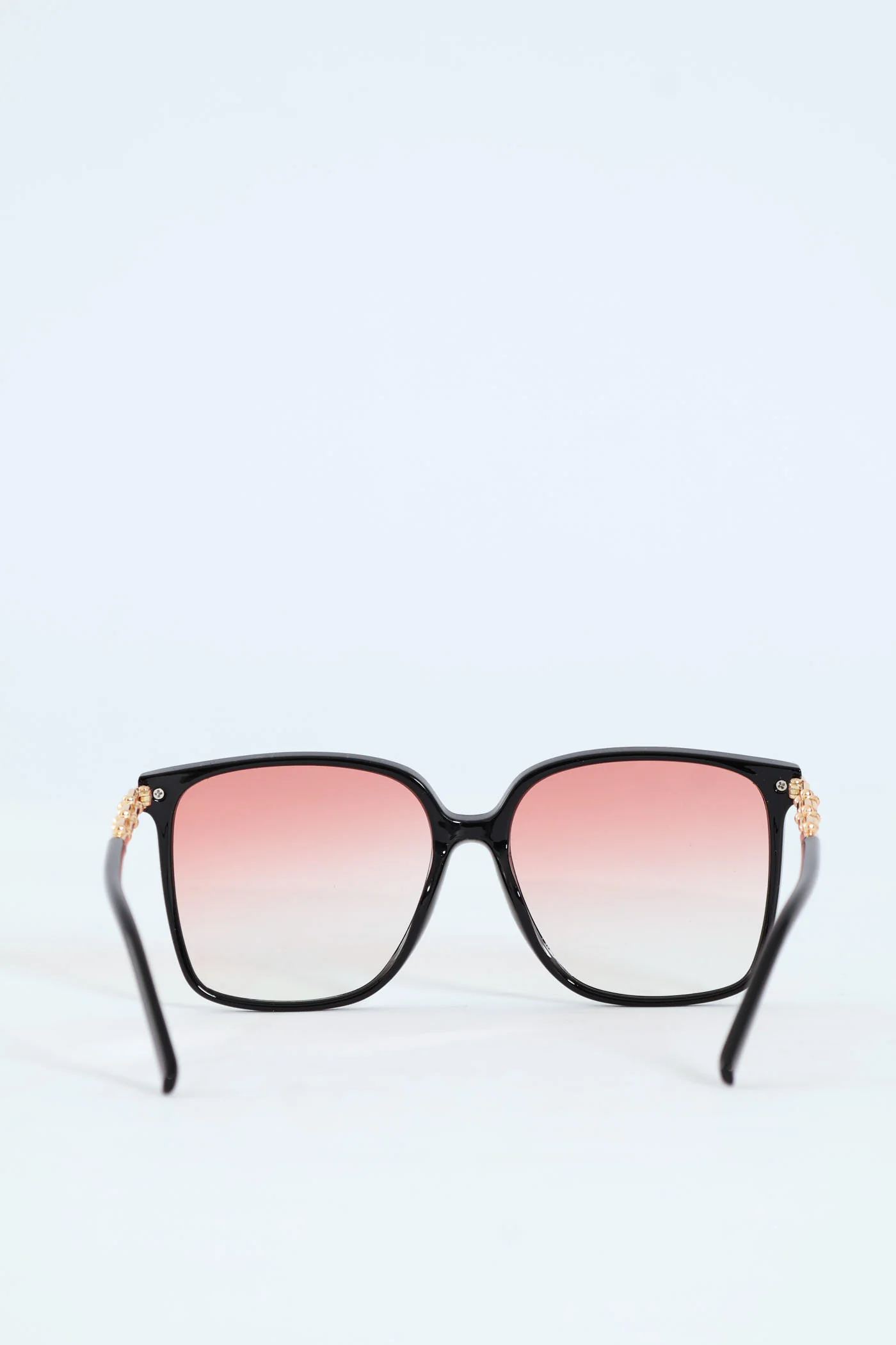 Cat Eye Gold Chain Trim Temple Sunglasses - Burgundy - Image 3