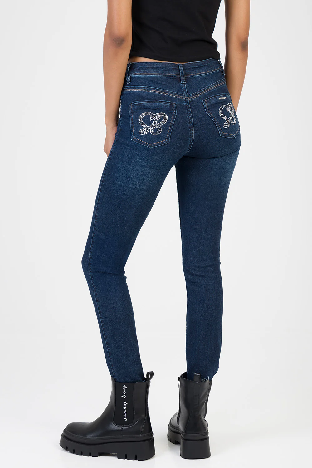 Roxy Front Stitching Detail Mid Wasit Skinny Jean - Dark Wash - Image 4