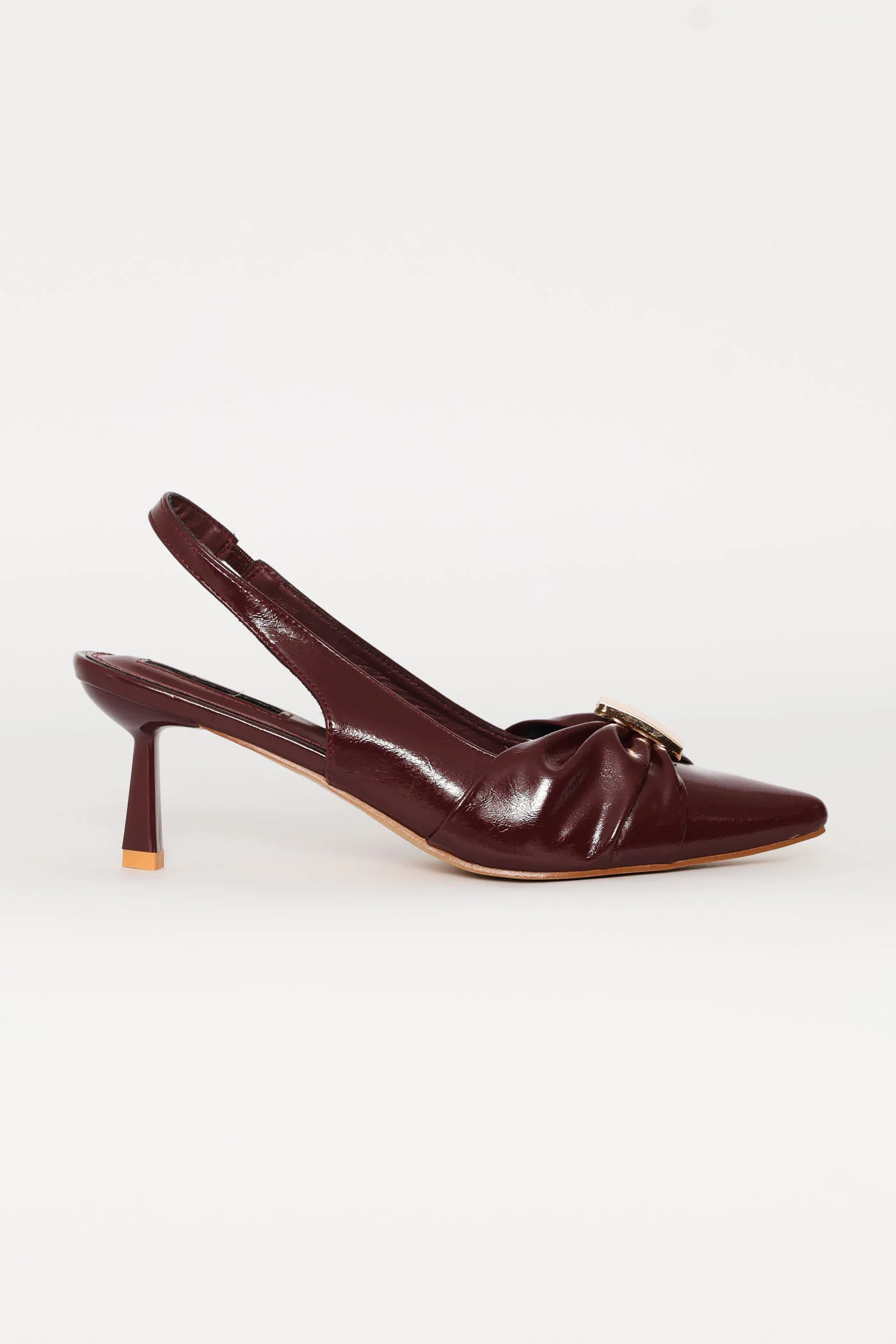 Ruched Bow & Metal Trim Slngback Heel - Burgundy - Image 2