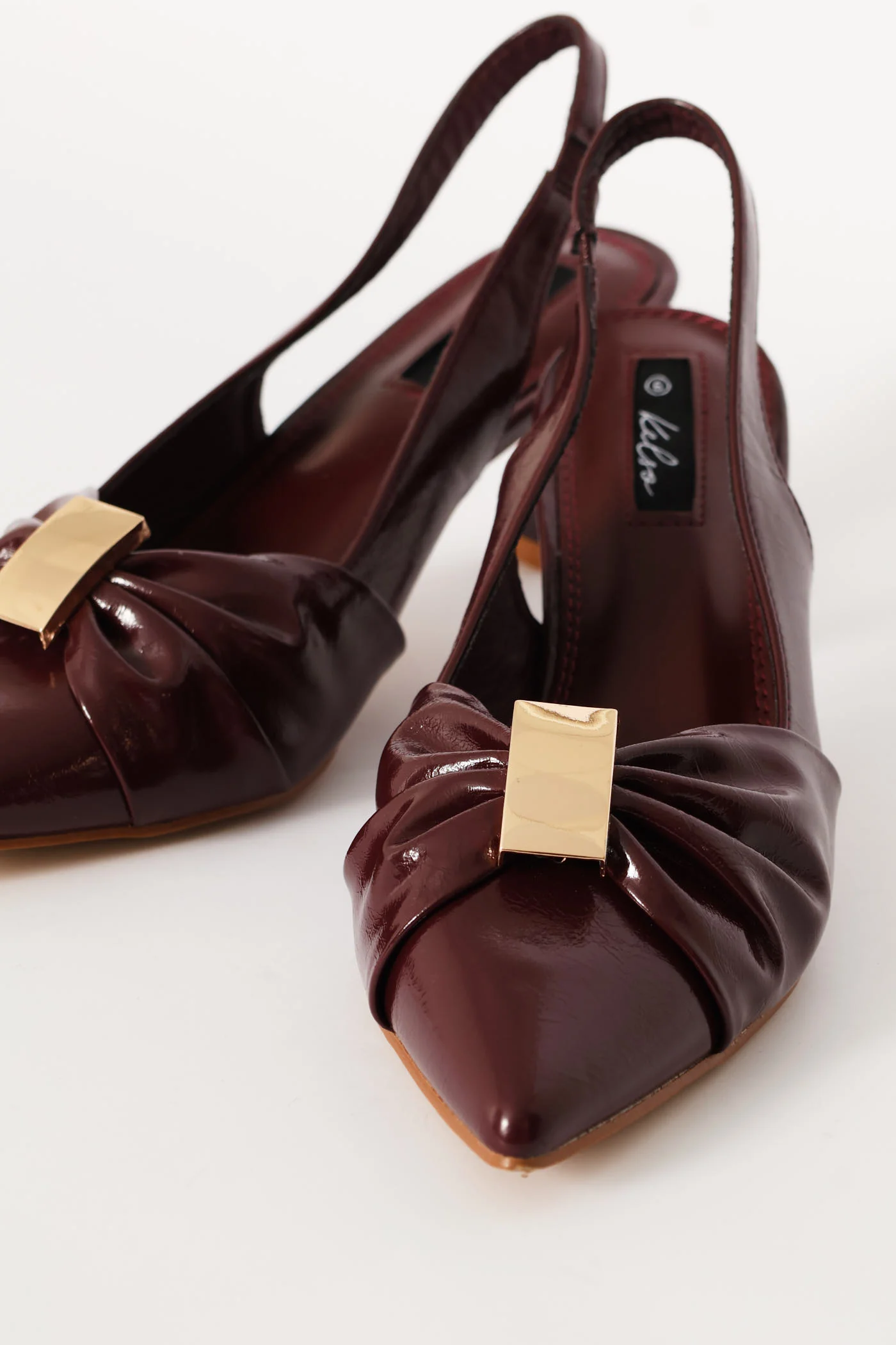 Ruched Bow & Metal Trim Slngback Heel - Burgundy - Image 3