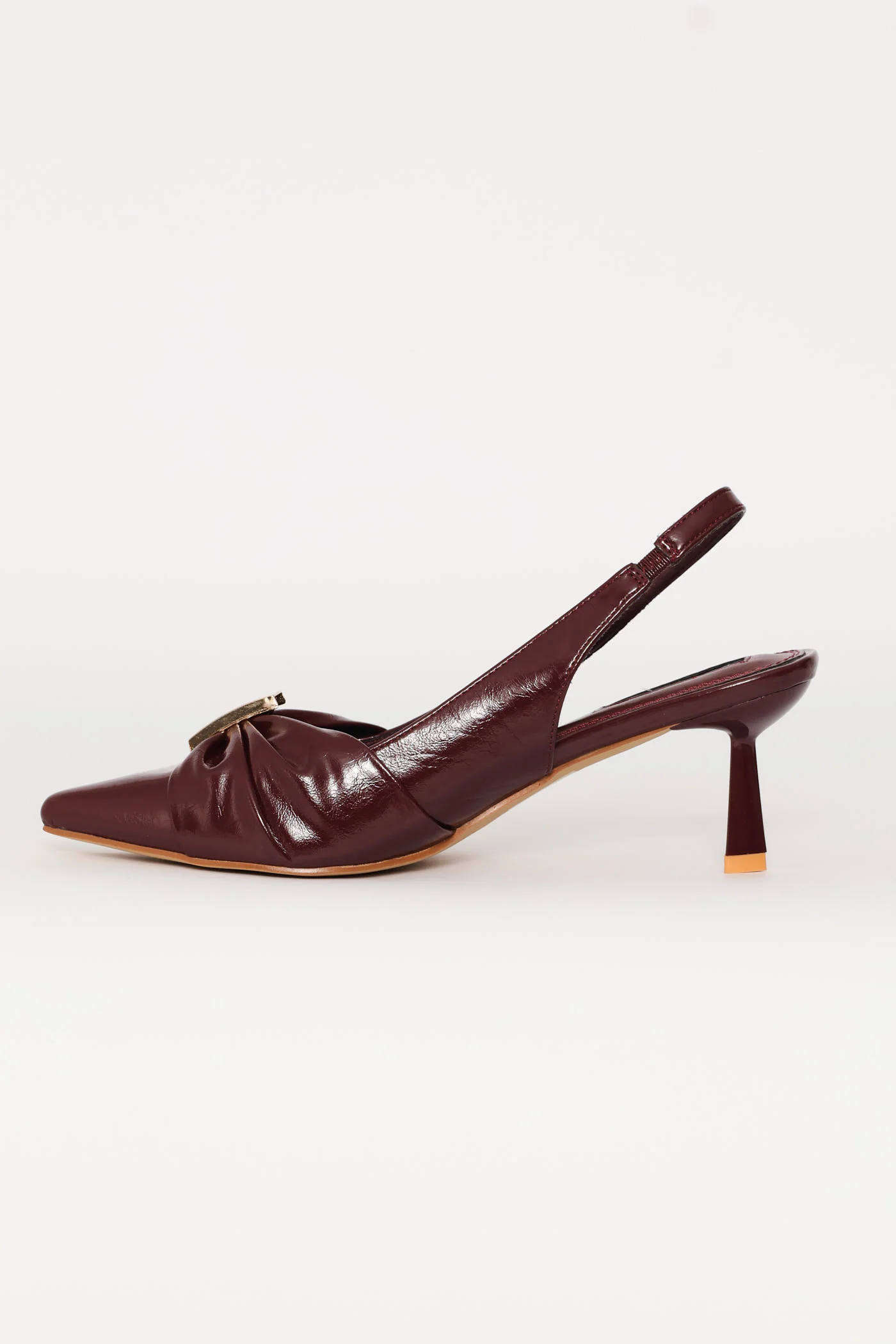 Ruched Bow & Metal Trim Slngback Heel - Burgundy - Image 4