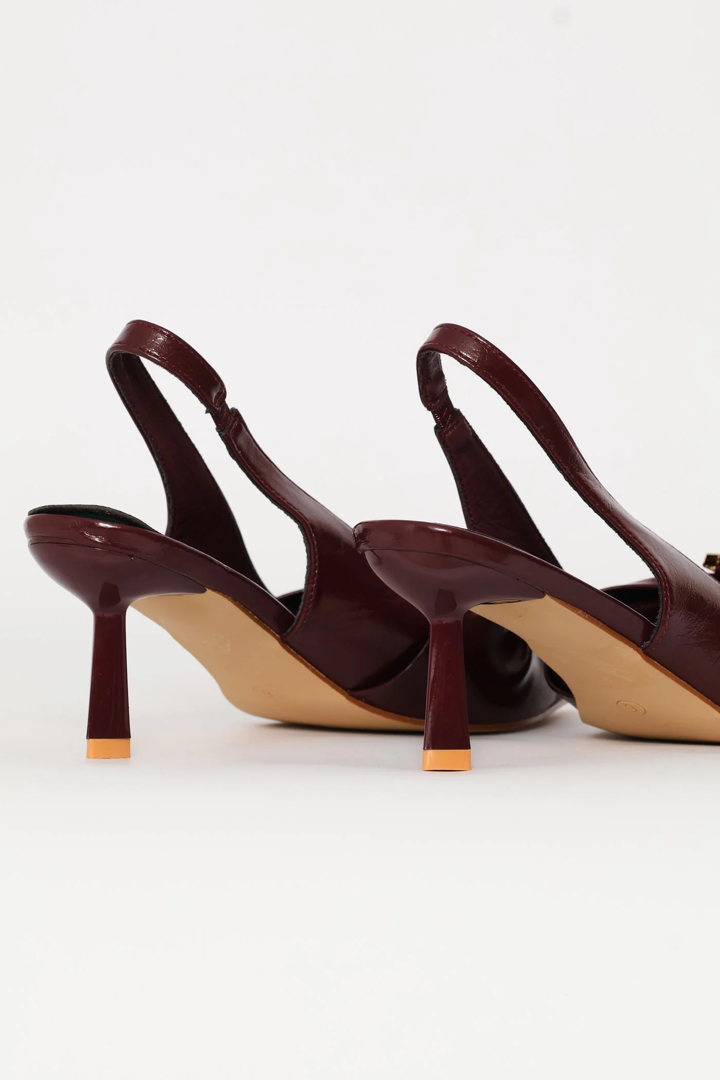 Ruched Bow & Metal Trim Slngback Heel - Burgundy - Image 5