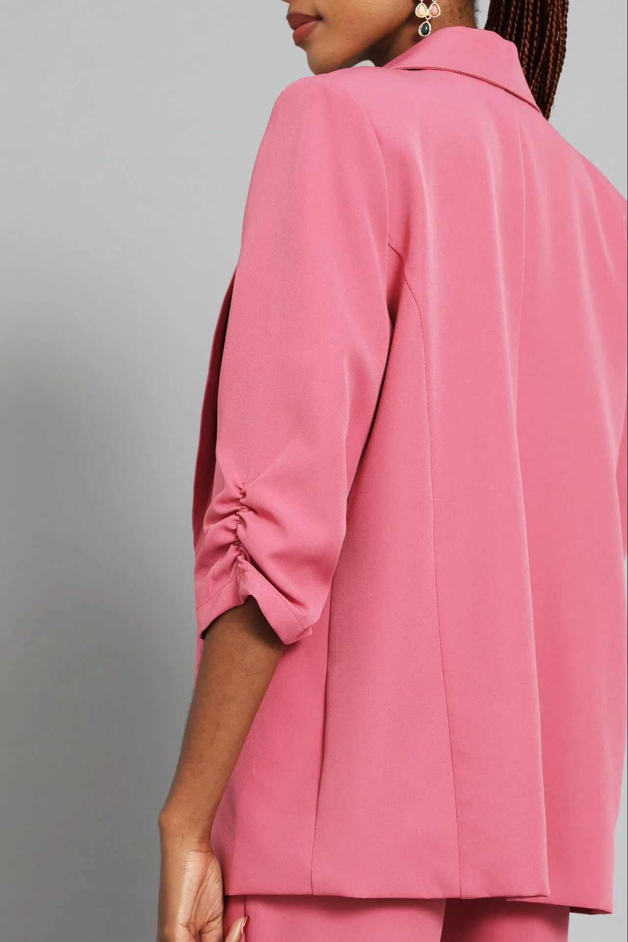 Ruched Sleeve Blazer - Blush - Image 2
