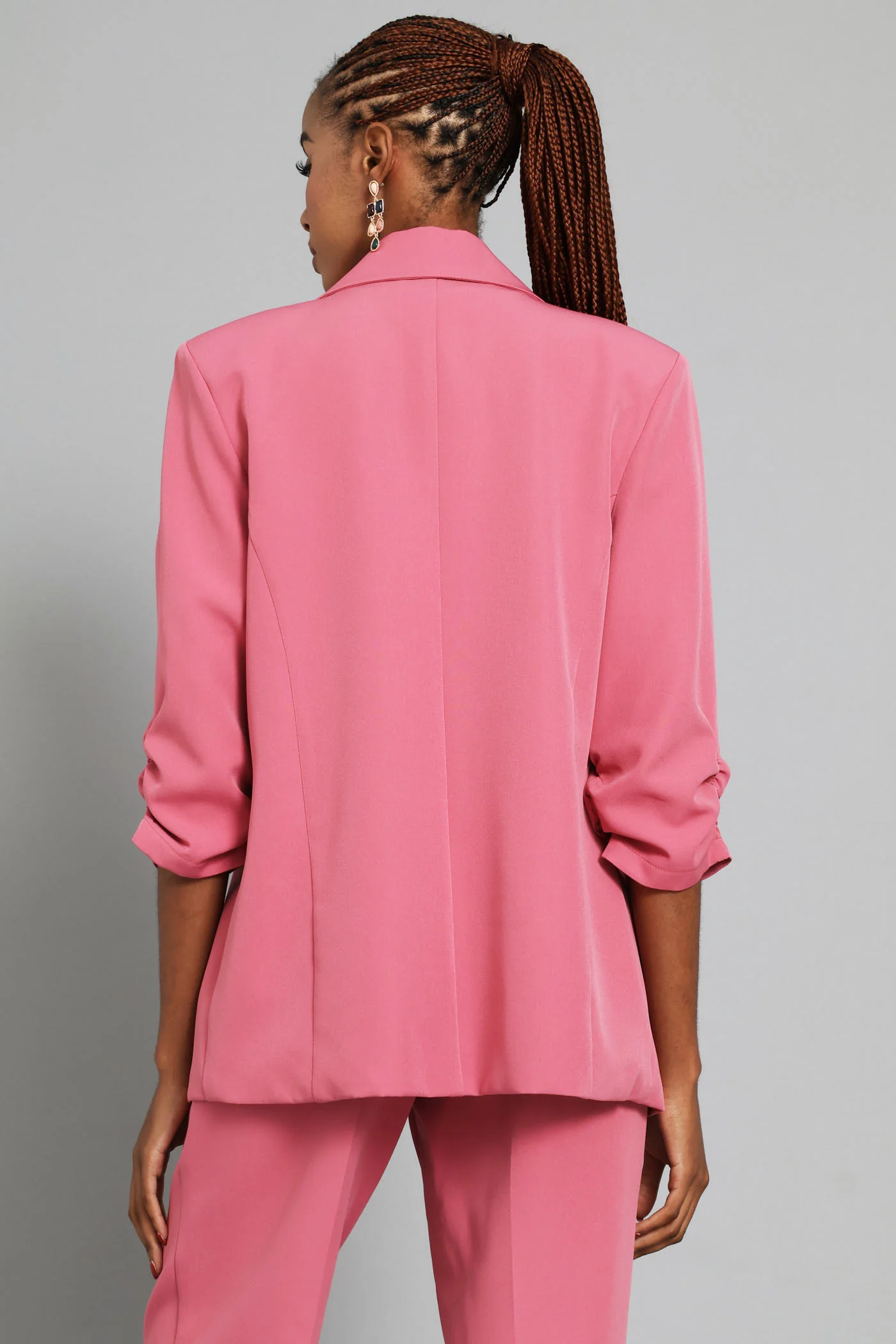 Ruched Sleeve Blazer - Blush - Image 5