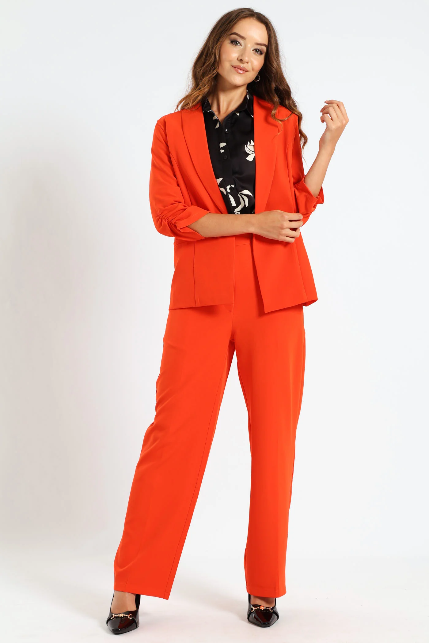 Ruched Sleeve Blazer - Orange - Image 5