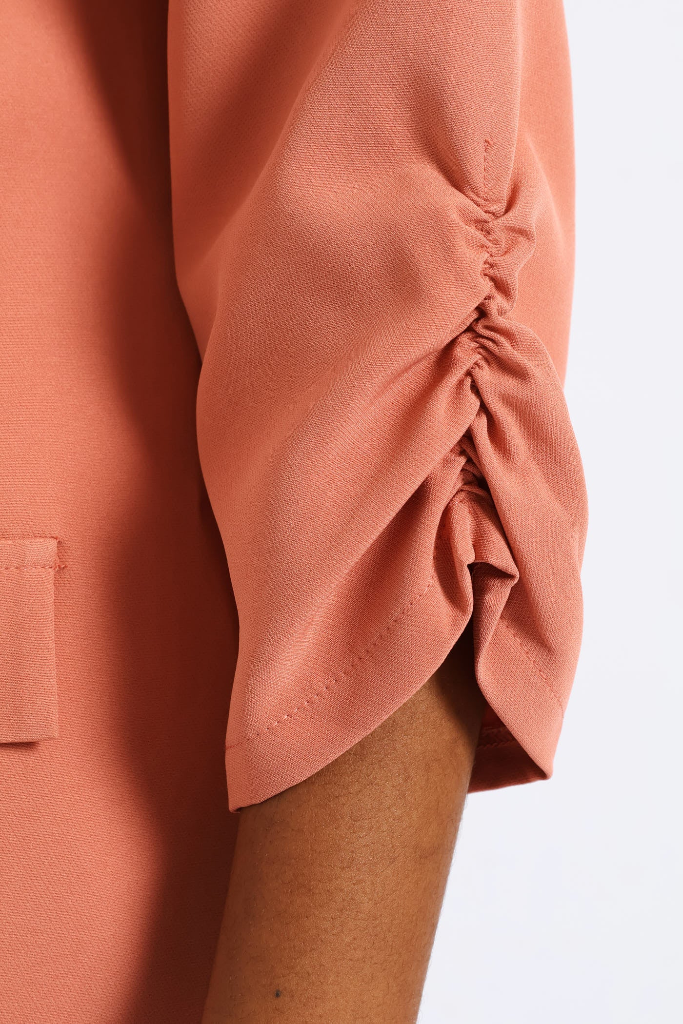 Ruched Sleeve Pocket Button Blazer - Dusty Pink - Image 2