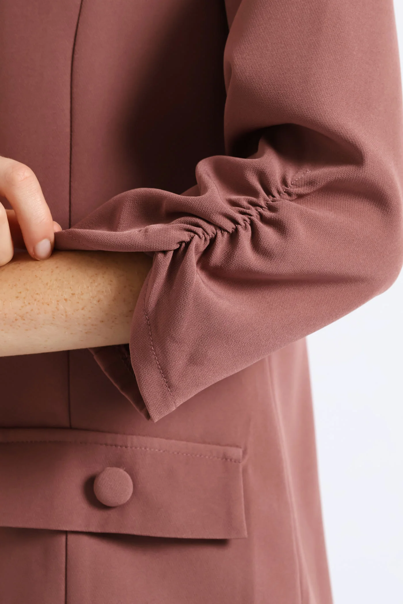 Ruched Sleeve Pocket Button Blazer - Mauve - Image 2