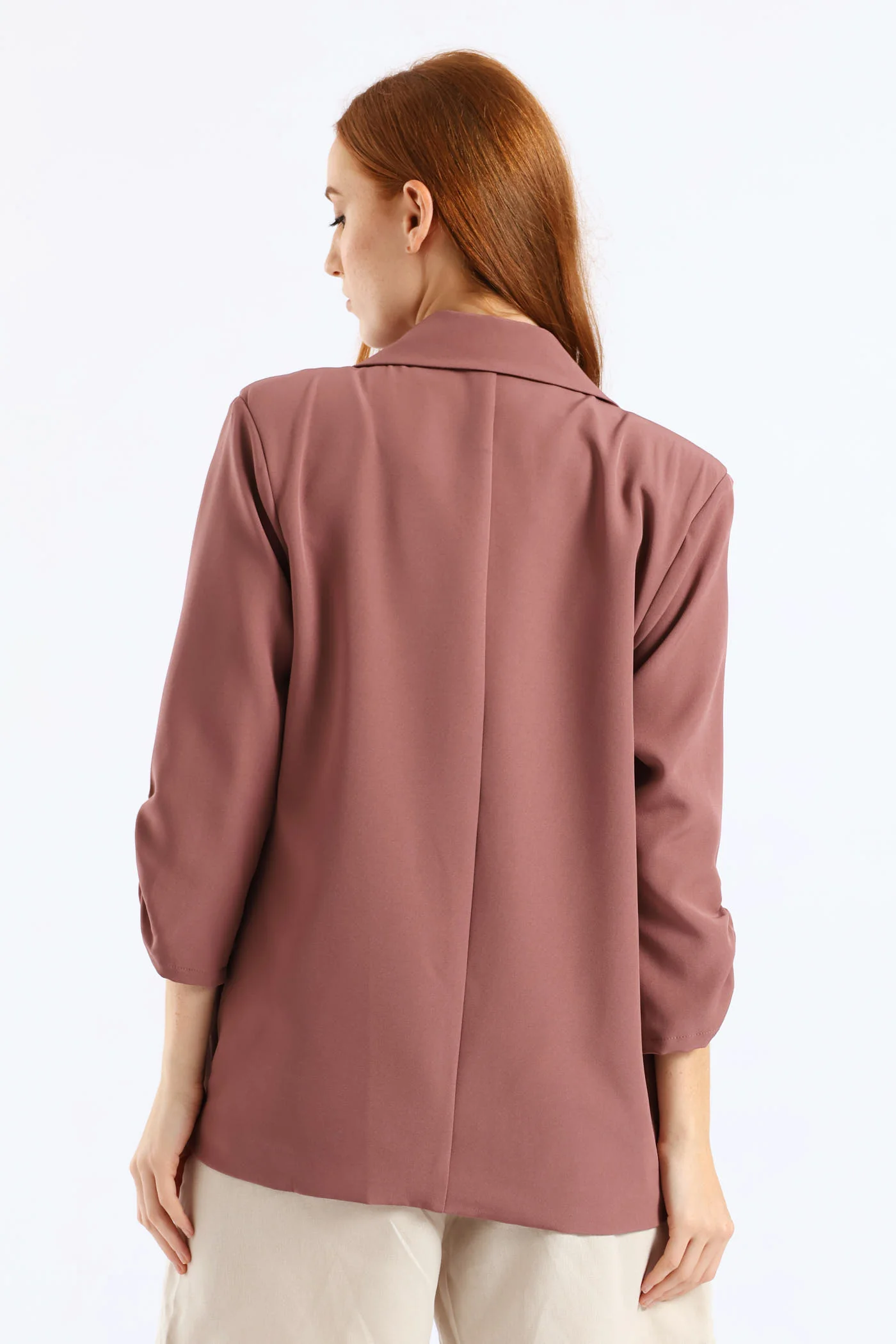 Ruched Sleeve Pocket Button Blazer - Mauve - Image 5