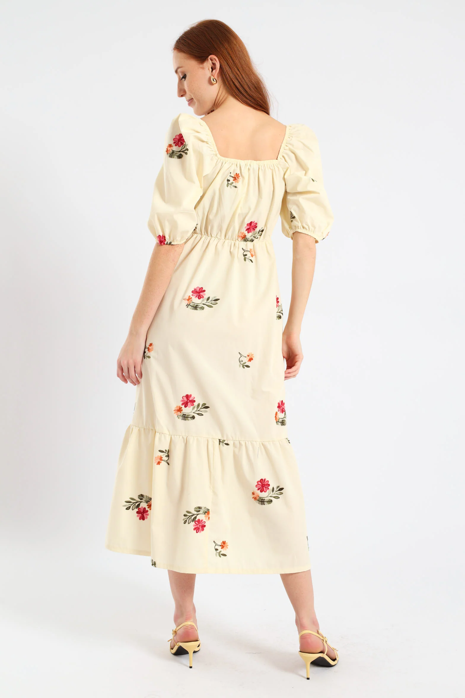 Ruched Tiered Midi Dress - Cream - Image 2