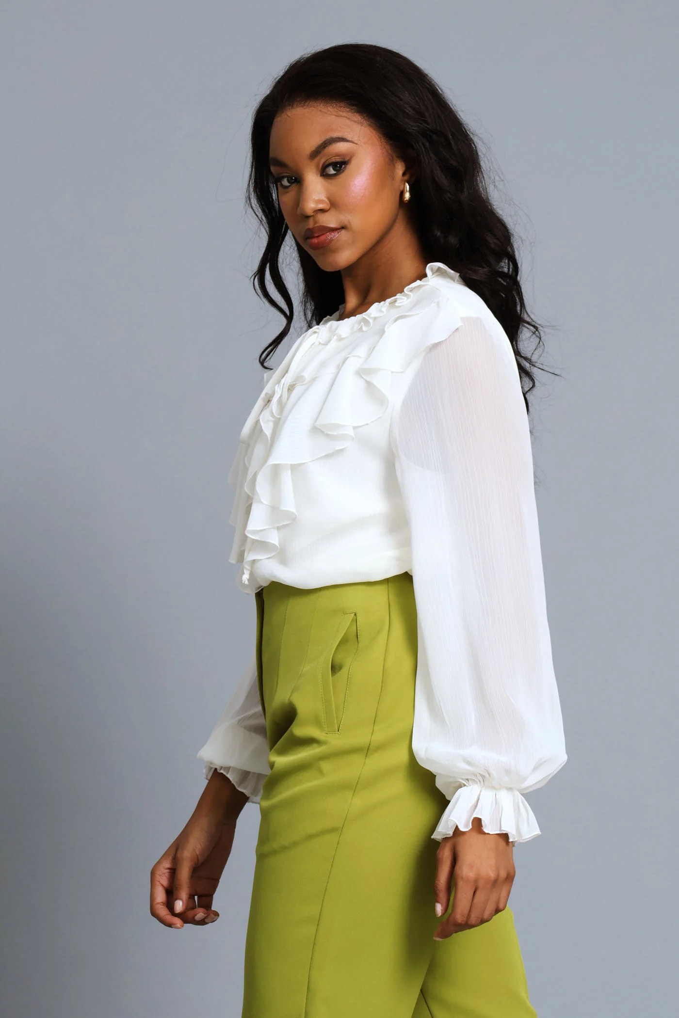 Ruffle Button Through Shirt - Cream - Image 3