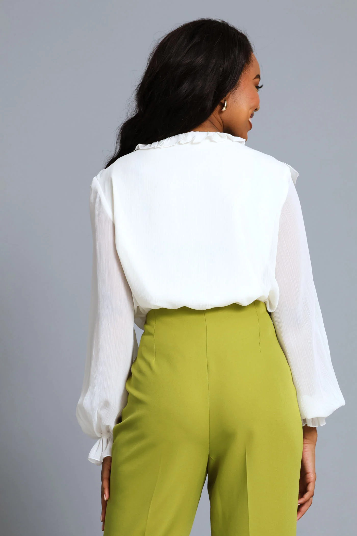 Ruffle Button Through Shirt - Cream - Image 4