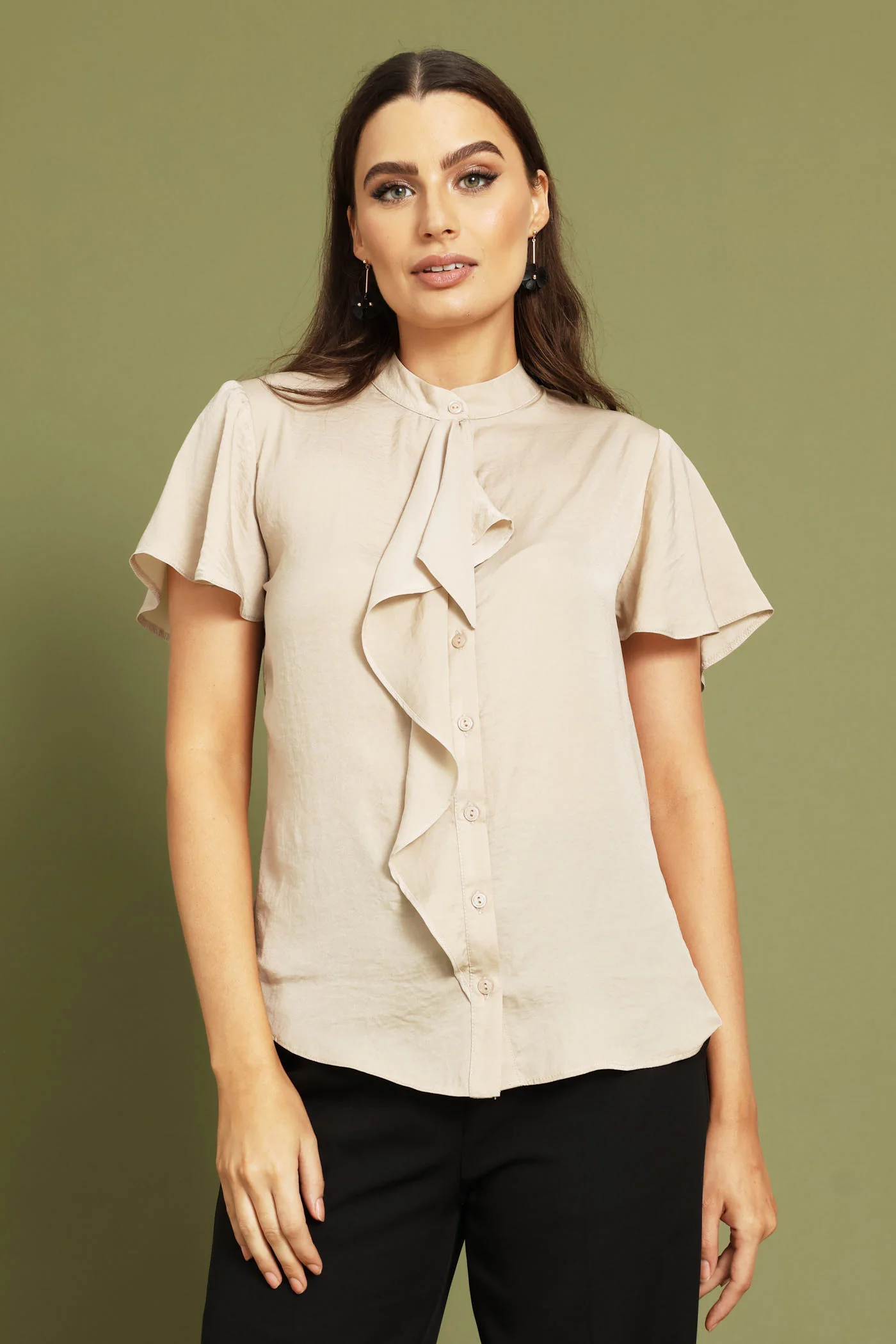 Ruffle Satin Shirt - Champagne - Image 3