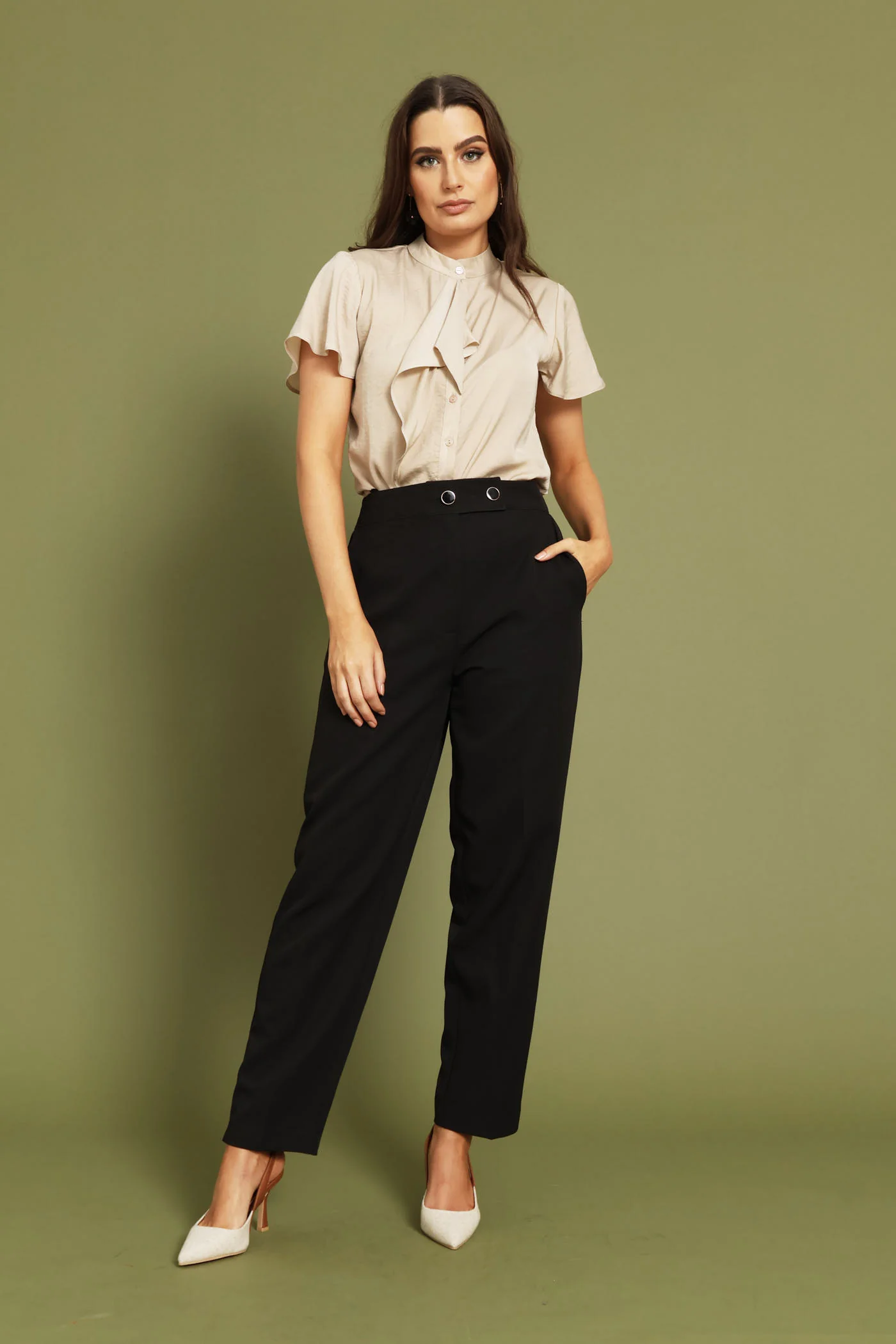 Ruffle Satin Shirt - Champagne - Image 6