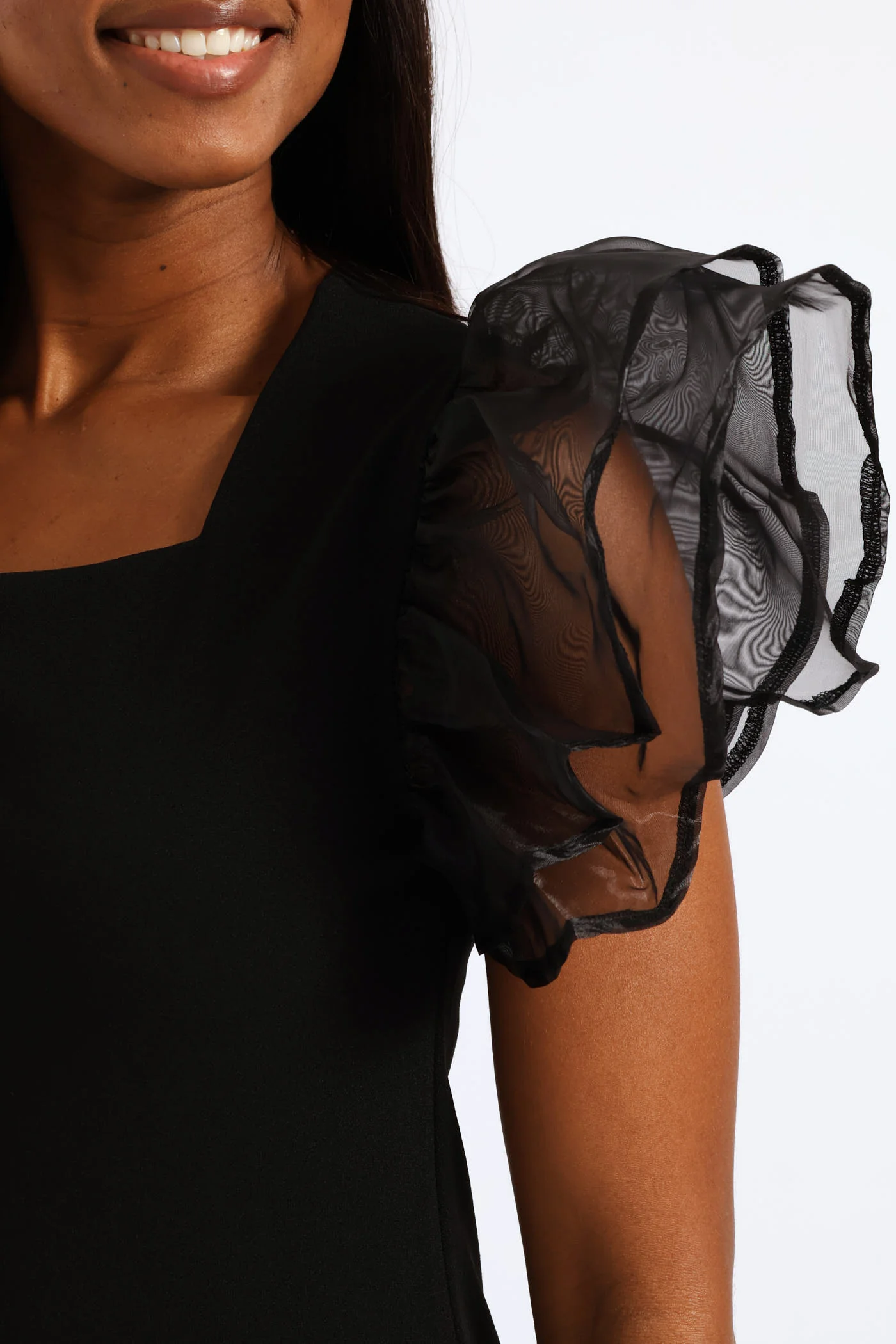 Ruffle Sleeve Combo Bodycon Dress - Black - Image 2