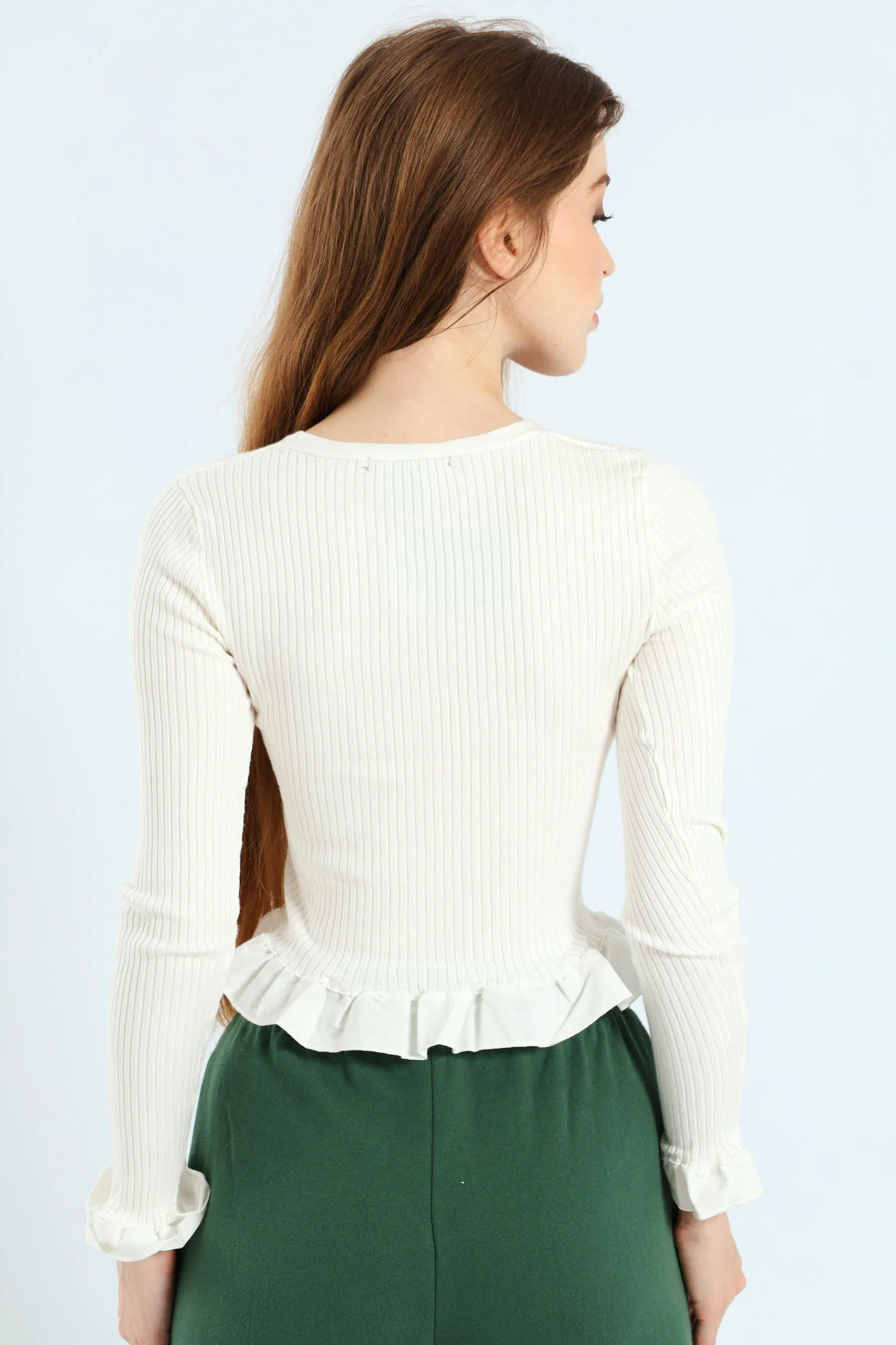 Ruffle Trim Cropped Cardigan Sweater - Vanilla - Image 5