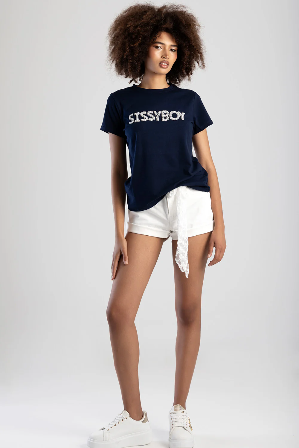 Rumours Regular Fit Pearl & Bling Logo Top - Navy - Image 3