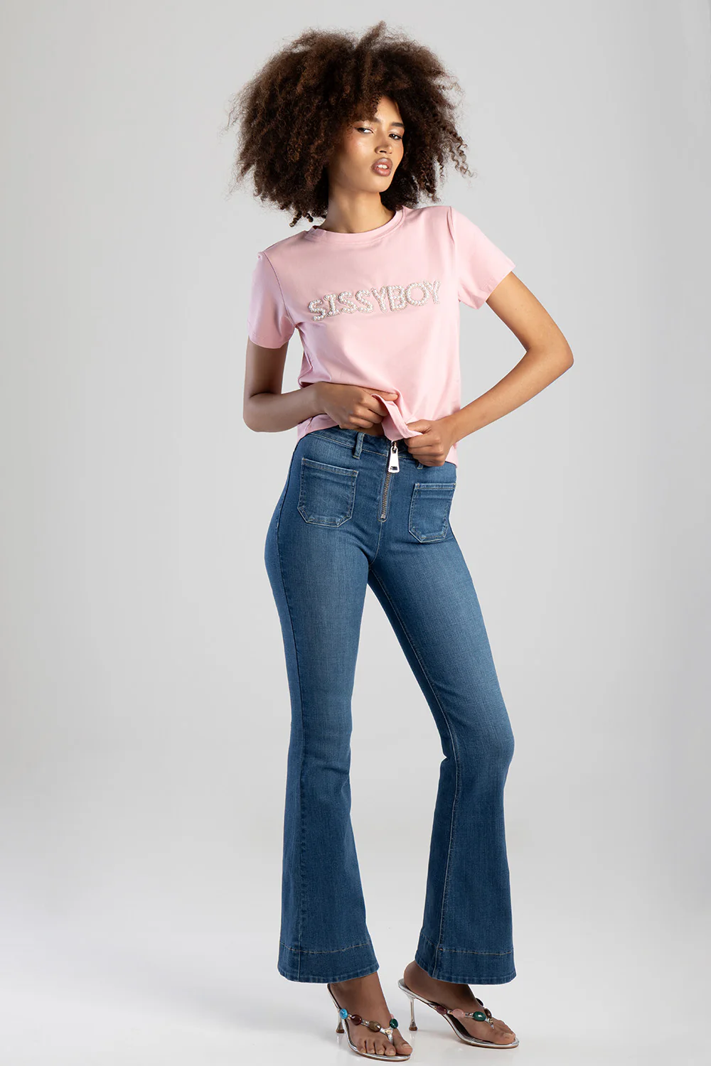 Rumours Regular Fit Pearl And Bling Logo Top - Pink - Image 3