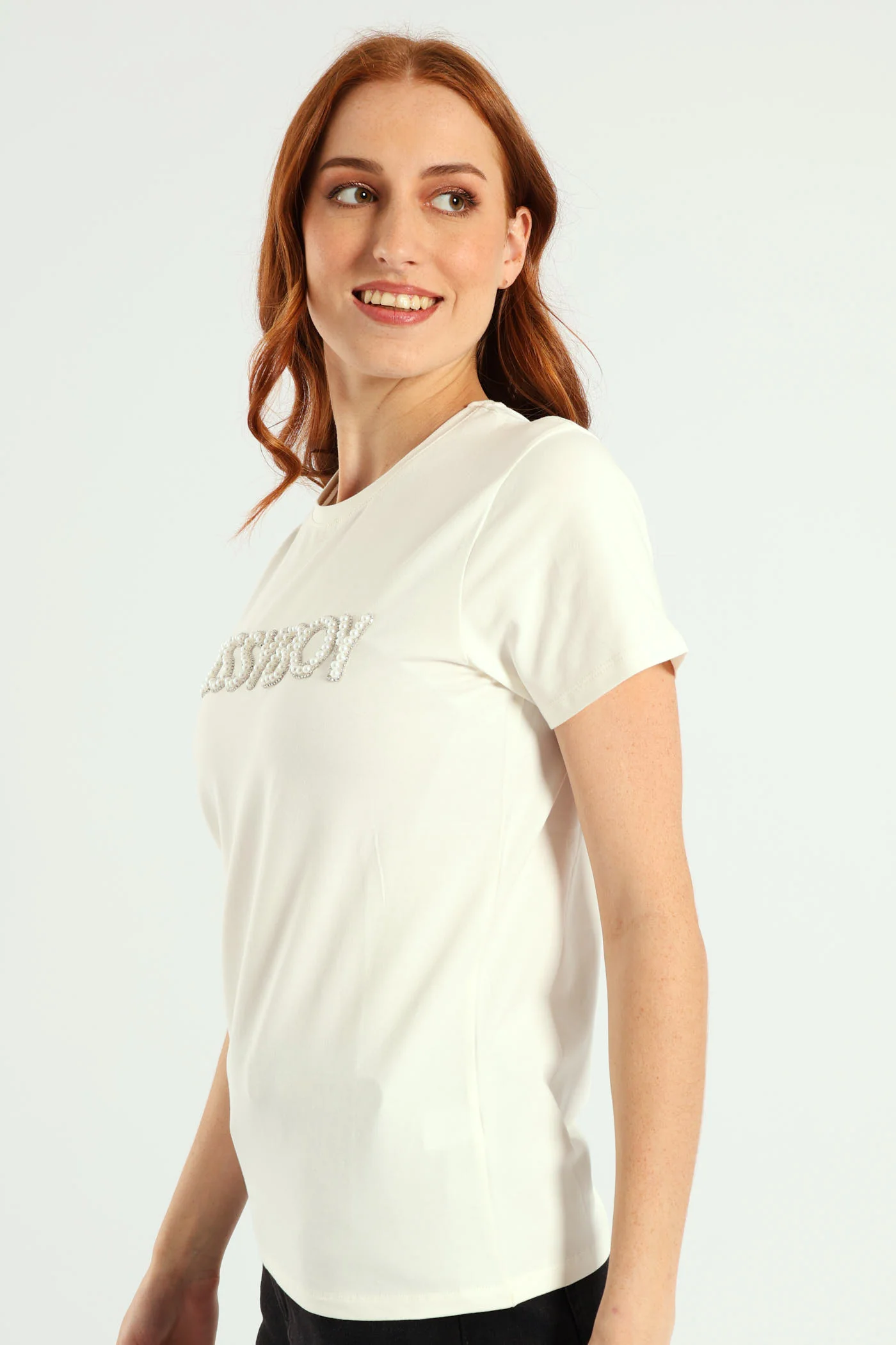 Rumours Regular Fit Pearl & Bling Logo Top - White - Image 2
