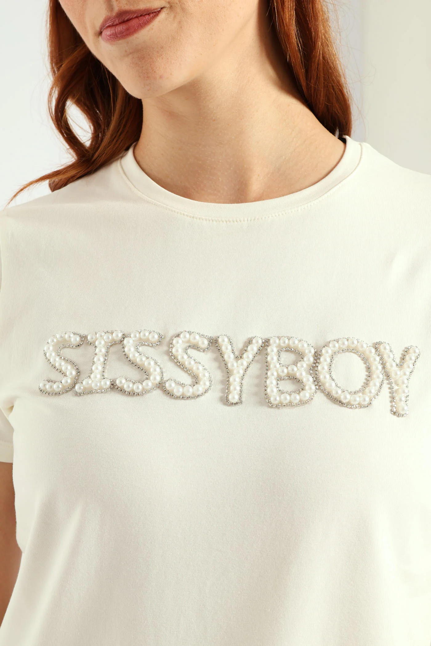 Rumours Regular Fit Pearl & Bling Logo Top - White - Image 4