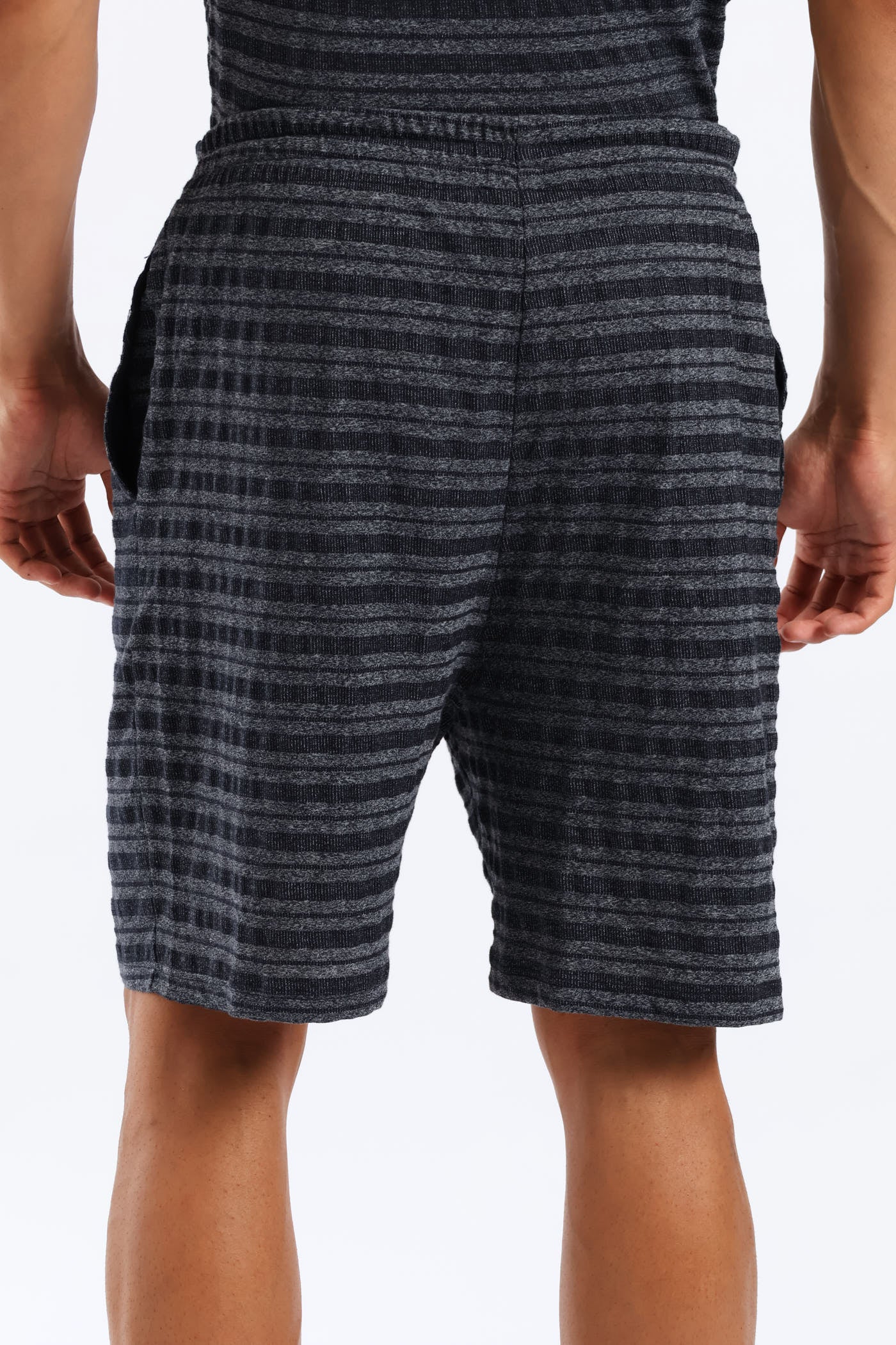 Salt & Pepper Stripe Pyjama Shorts - Navy - Image 3