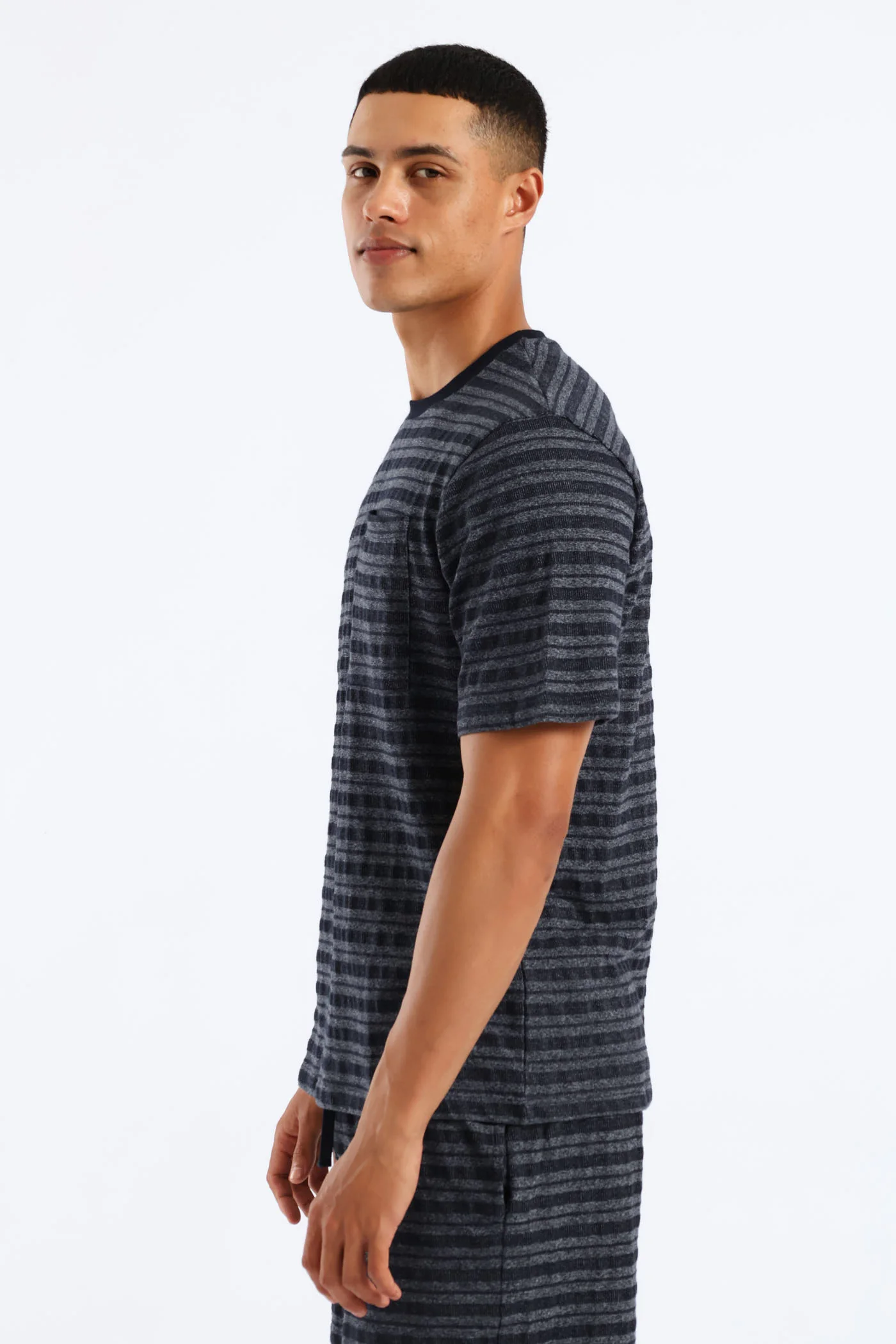 Salt & Pepper Stripe Pyjama Top - Navy - Image 3