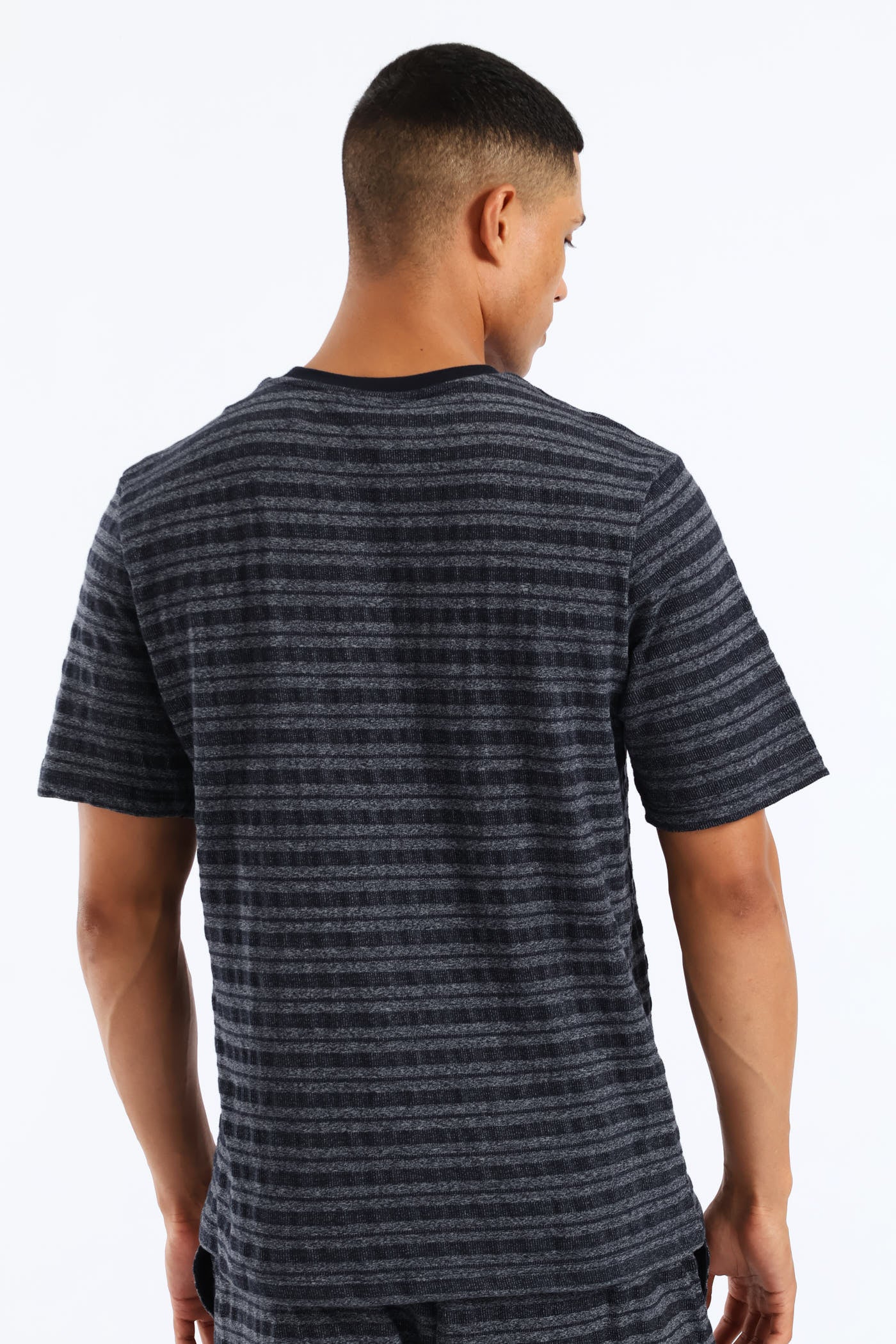 Salt & Pepper Stripe Pyjama Top - Navy - Image 4