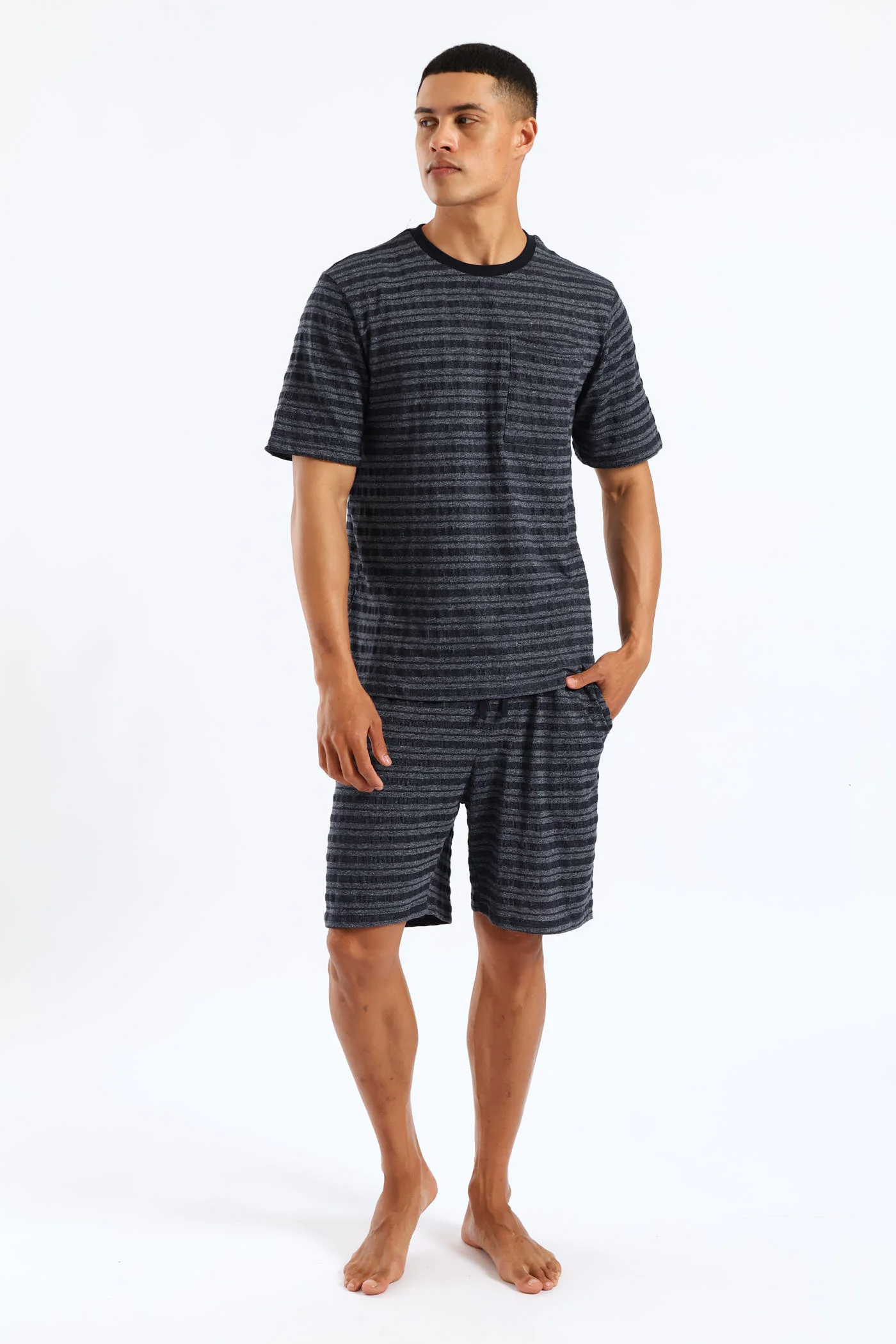 Salt & Pepper Stripe Pyjama Top - Navy - Image 5
