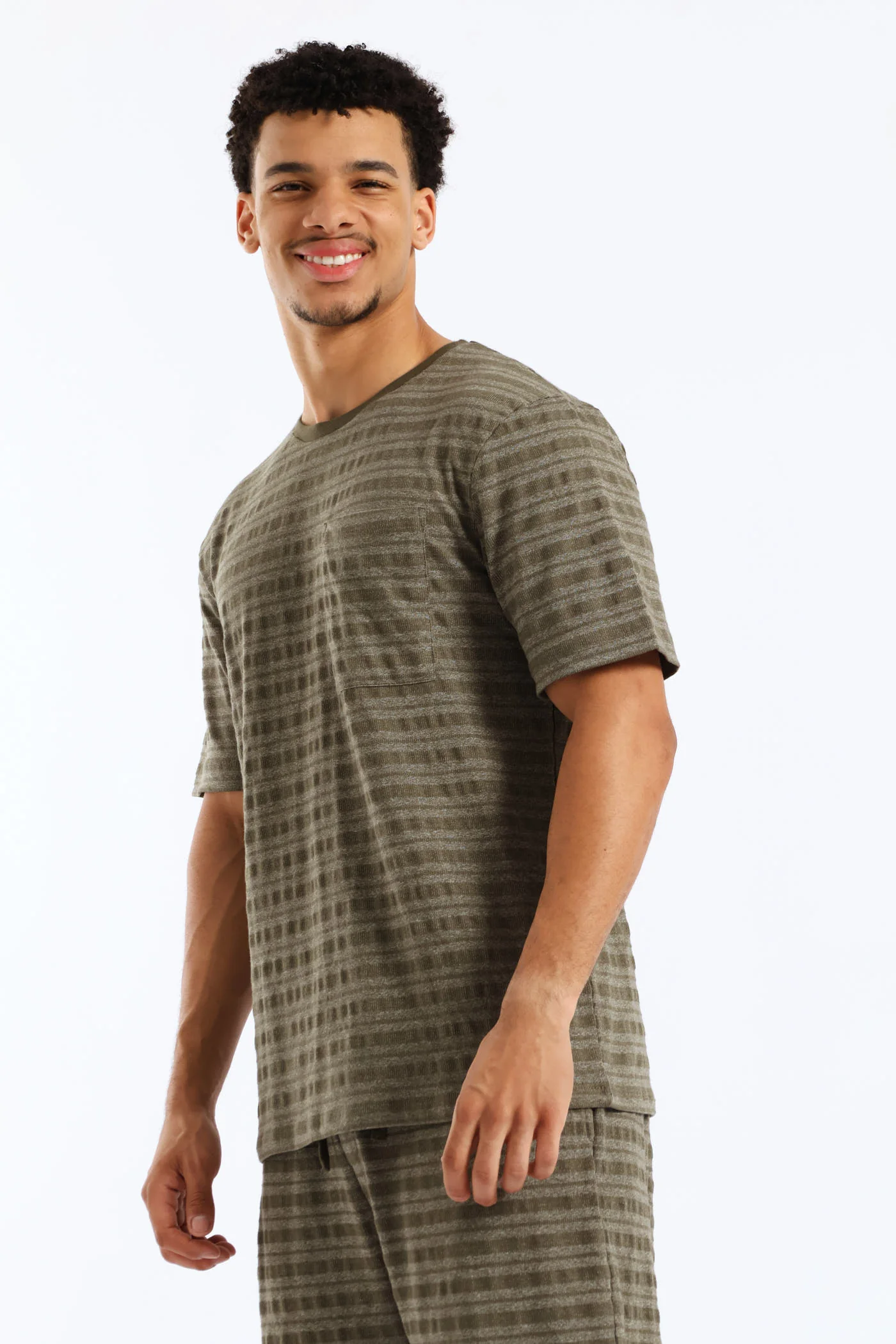Salt & Pepper Stripe Pyjama Top - Olive - Image 2