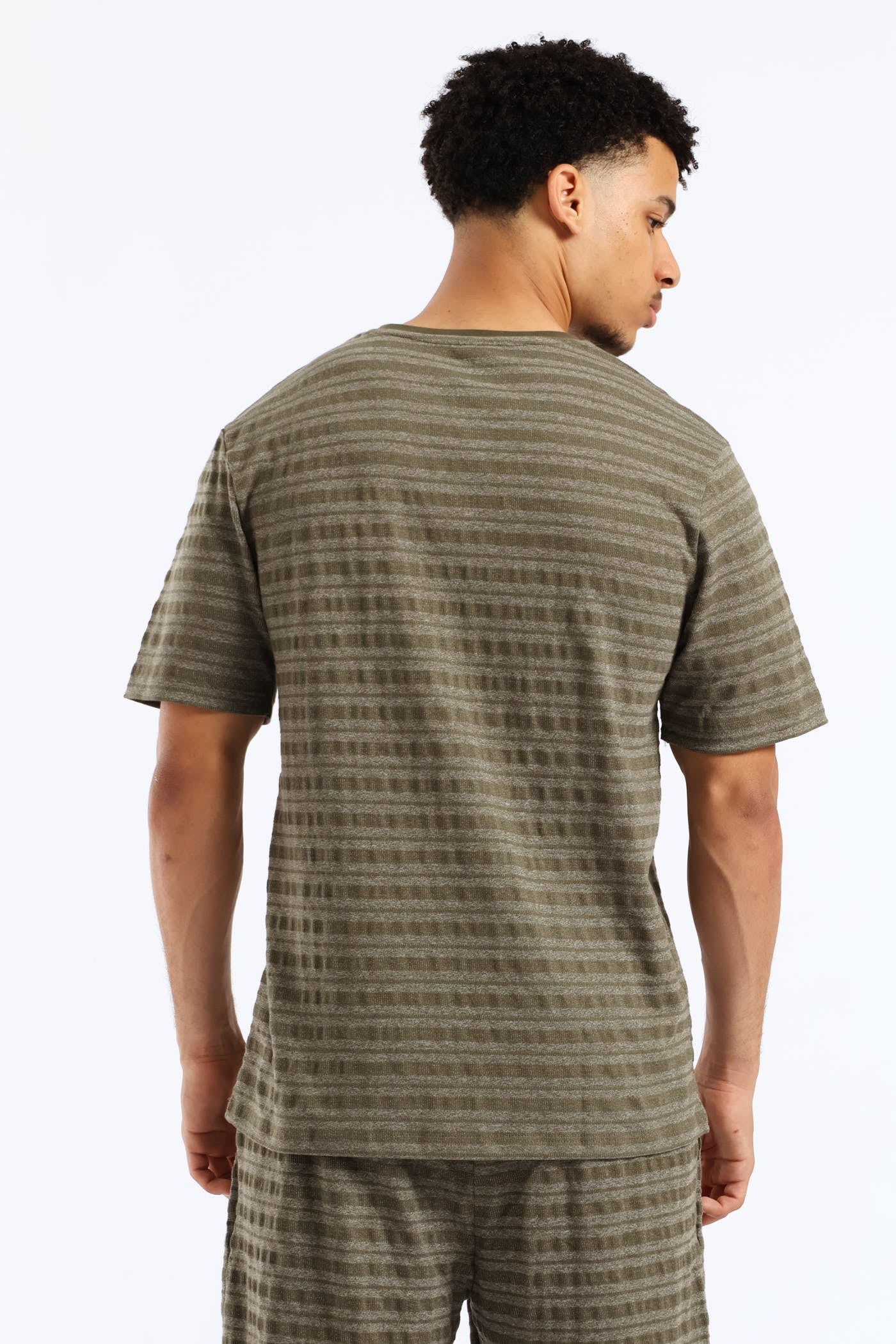 Salt & Pepper Stripe Pyjama Top - Olive - Image 3