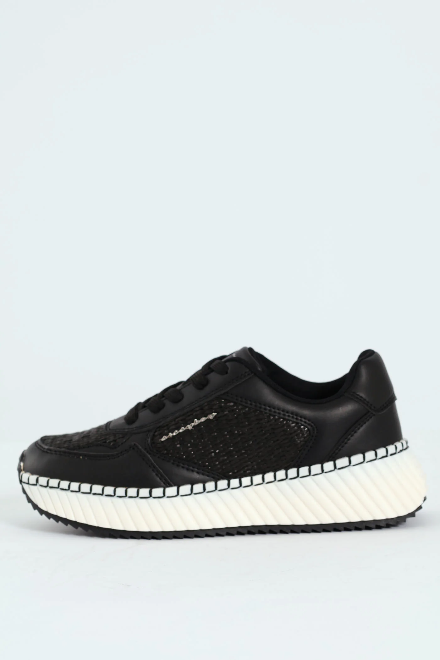 Sandy Platform Raffia Sneaker - Black/White - Image 5