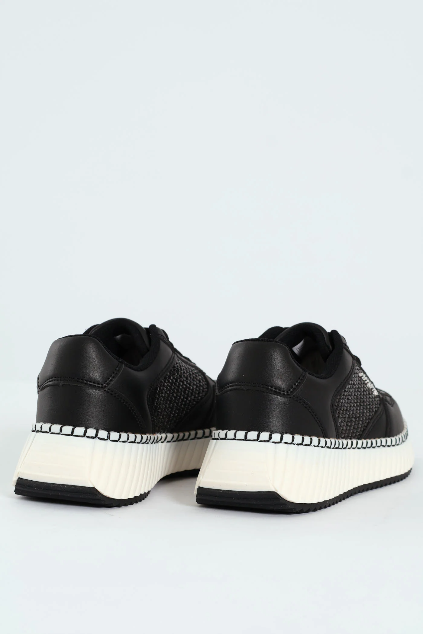 Sandy Platform Raffia Sneaker - Black/White - Image 6