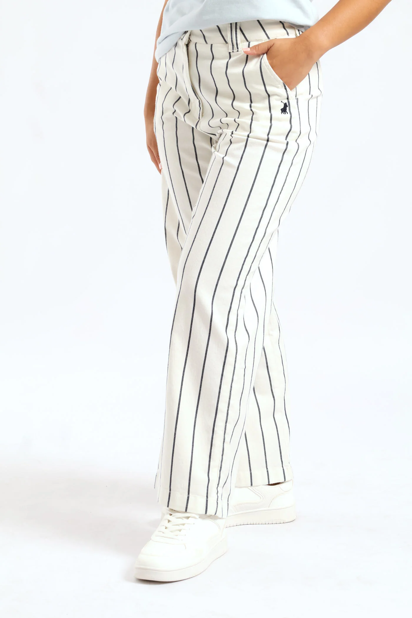 Sarah Striped Wide Leg Chino Pants - Off White - Image 3