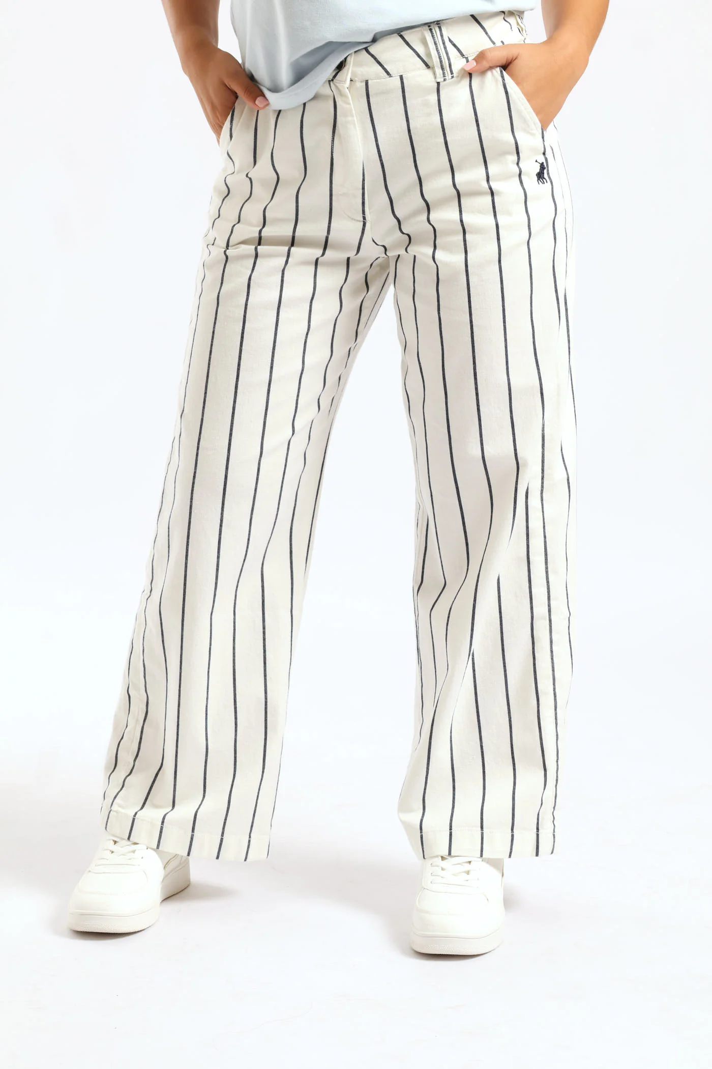 Sarah Striped Wide Leg Chino Pants - Off White - Image 4