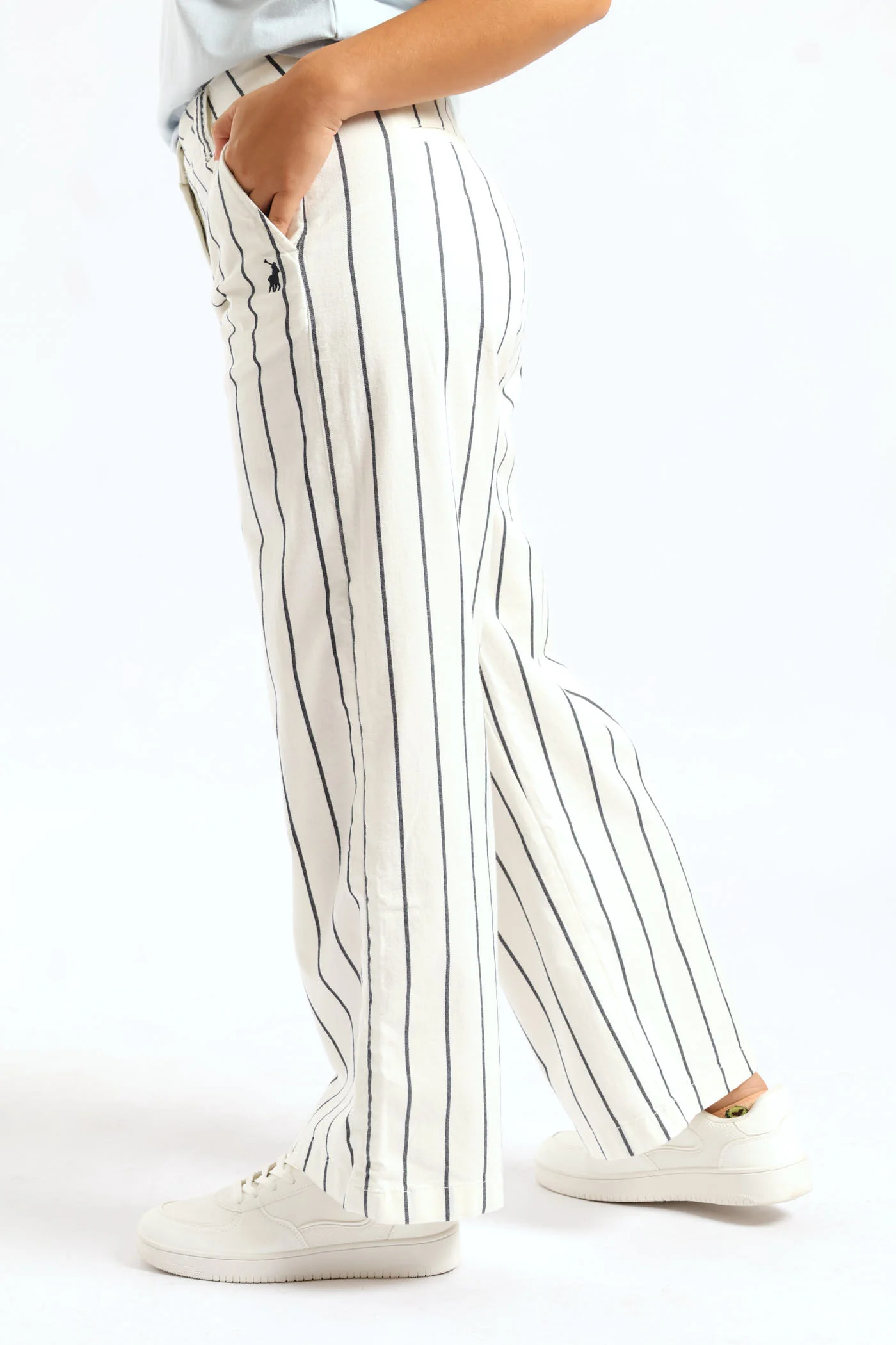 Sarah Striped Wide Leg Chino Pants - Off White - Image 5