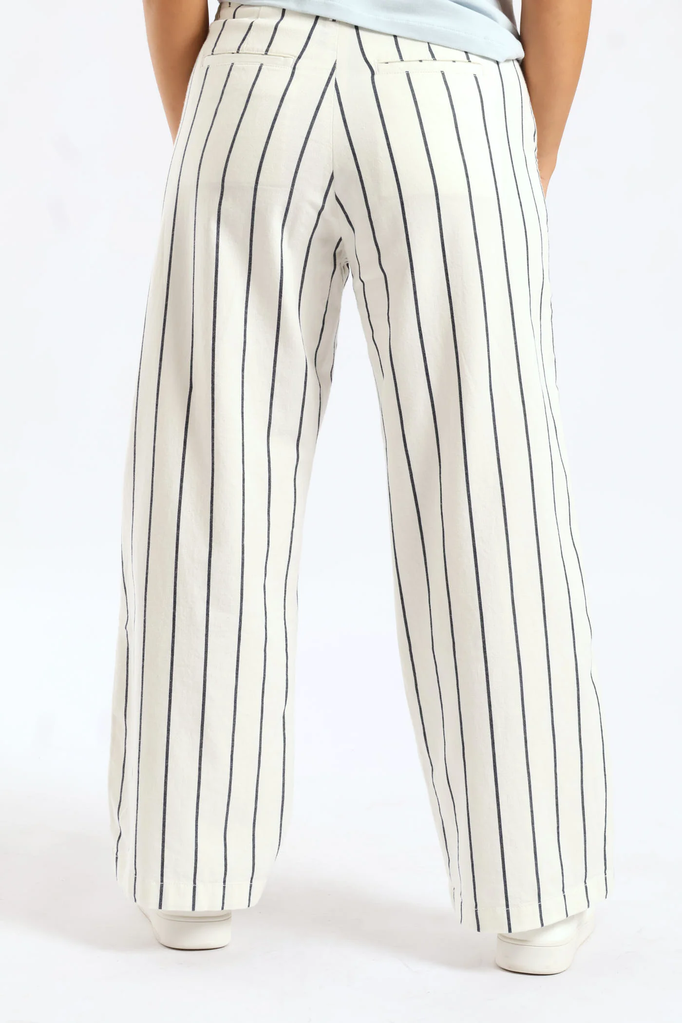 Sarah Striped Wide Leg Chino Pants - Off White - Image 6